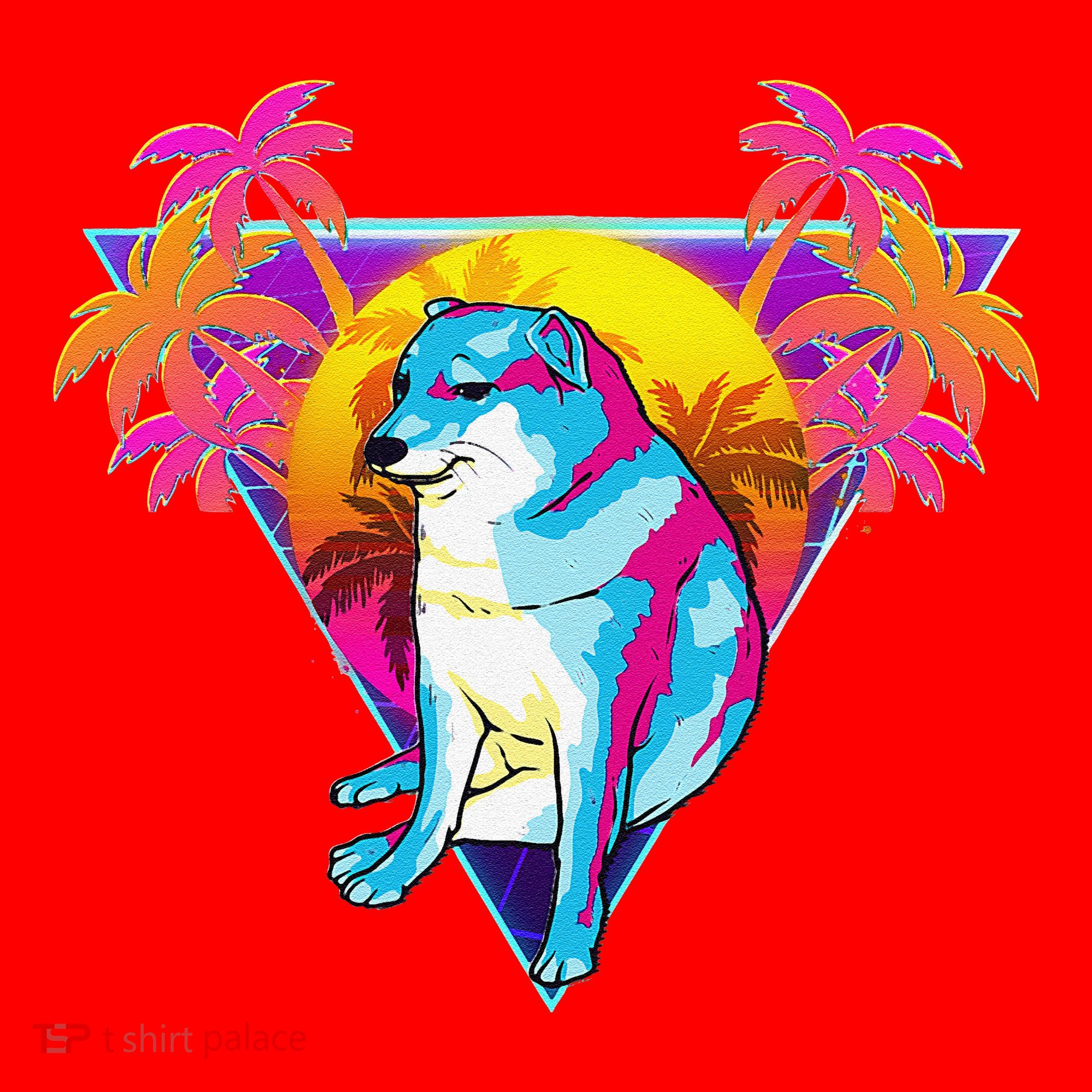 Cheems Dog Funny Shiba Inu Dank Meme 80s Retro Vaporwave Santa Hat