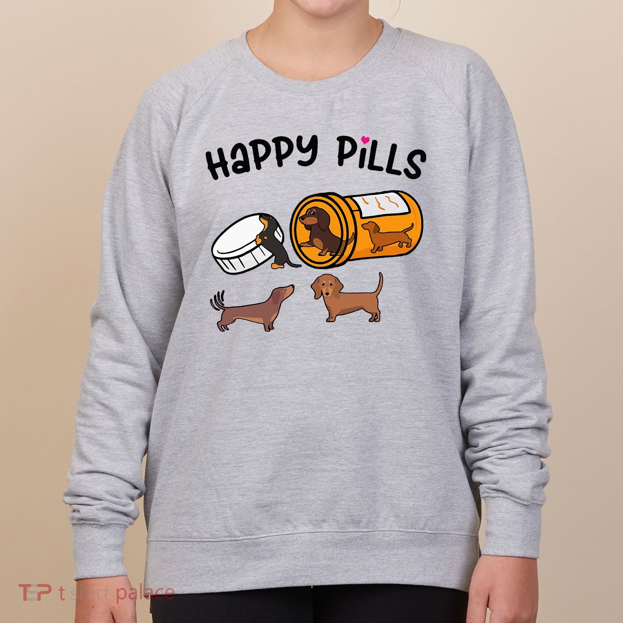 Cute Dachshund Happy Pills Funny Weiner Dog Mom Dad Lover Women's Sweatshirt