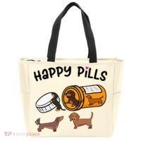 Cute Dachshund Happy Pills Funny Weiner Dog Mom Dad Lover Tote Bag thumb 0