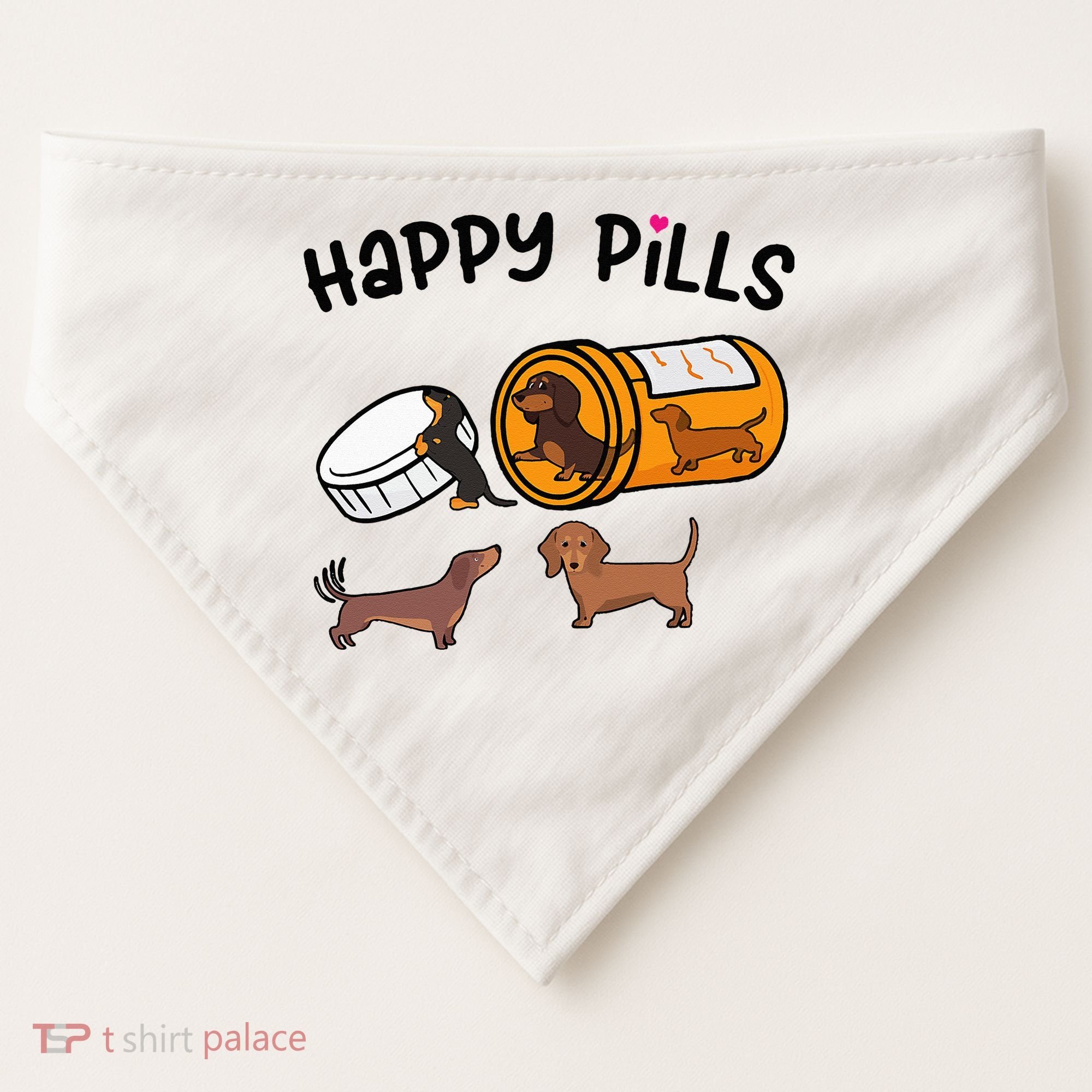 Cute Dachshund Happy Pills Funny Weiner Dog Mom Dad Lover USA-Made Doggie Bandana