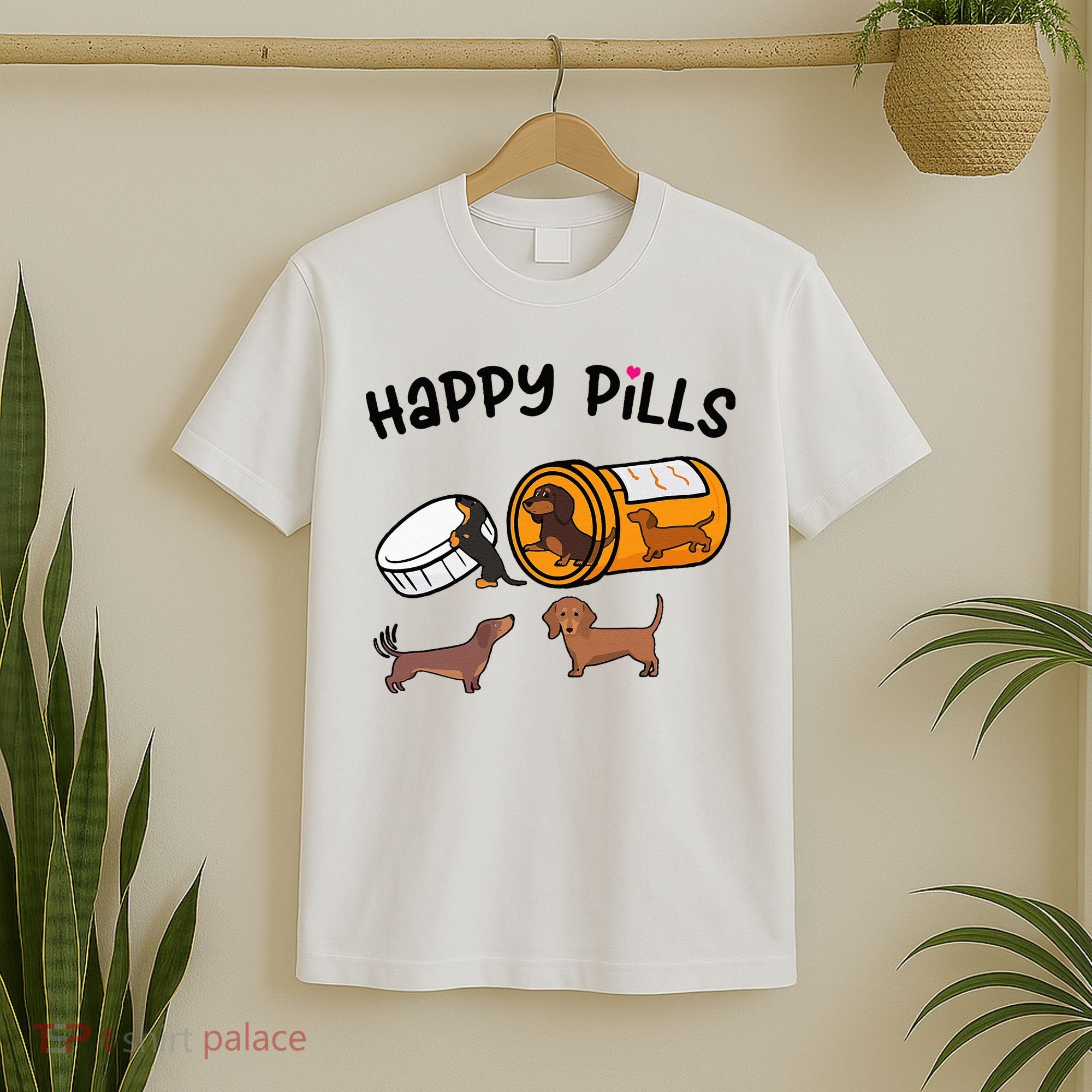 Cute Dachshund Happy Pills Funny Weiner Dog Mom Dad Lover T-Shirt