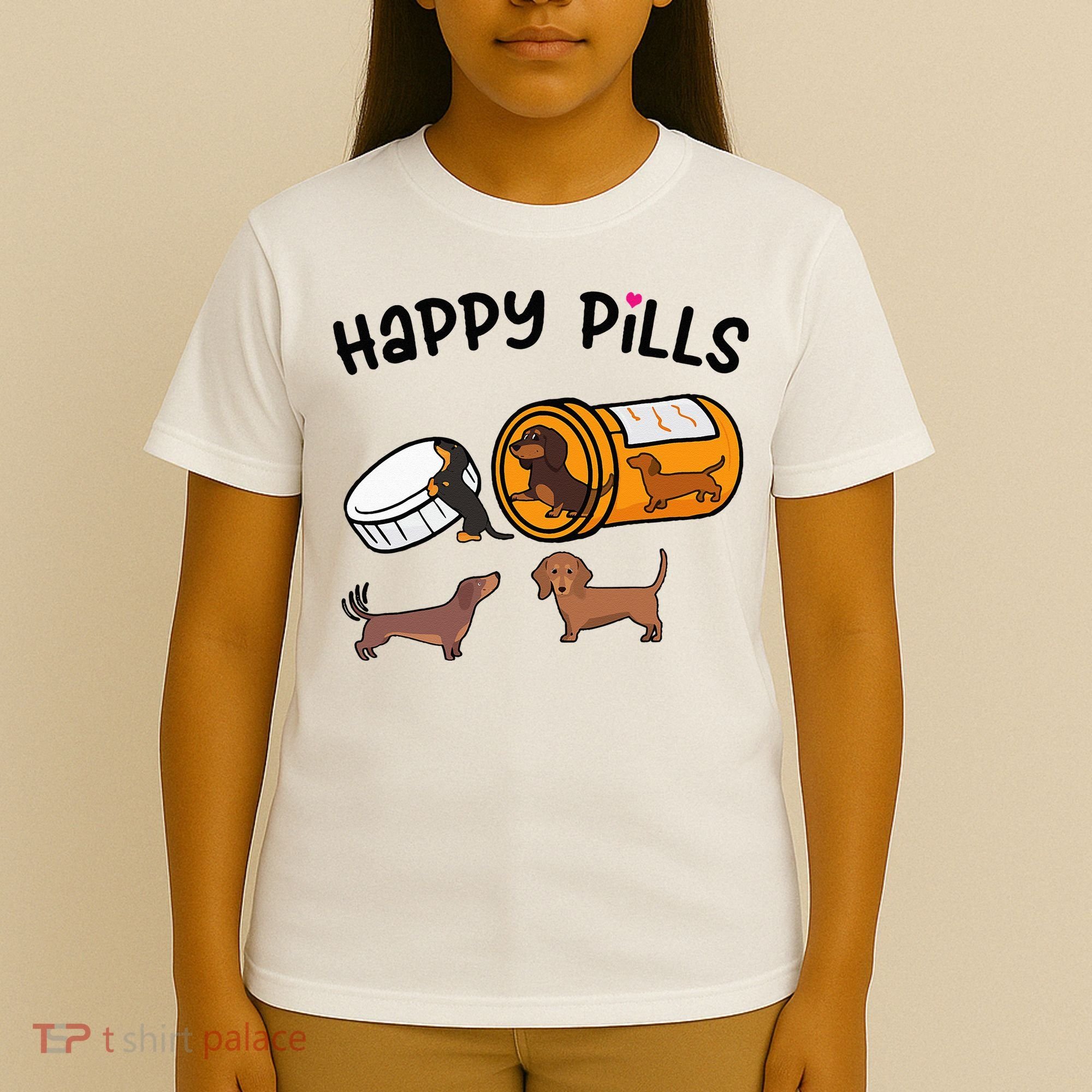 Cute Dachshund Happy Pills Funny Weiner Dog Mom Dad Lover T-Shirt