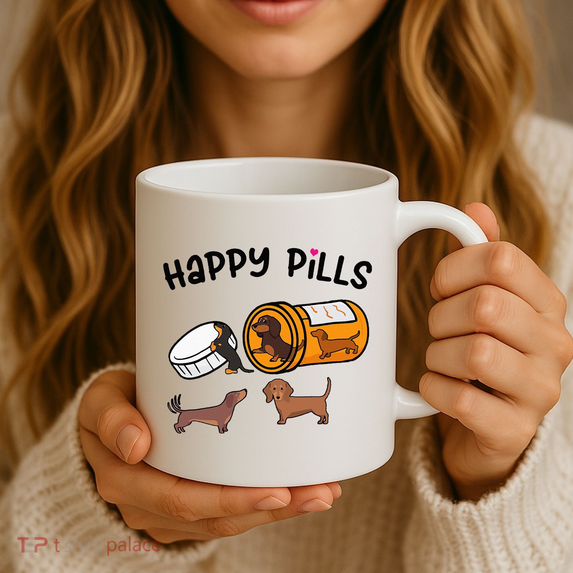 Cute Dachshund Happy Pills Funny Weiner Dog Mom Dad Lover Coffee Mug
