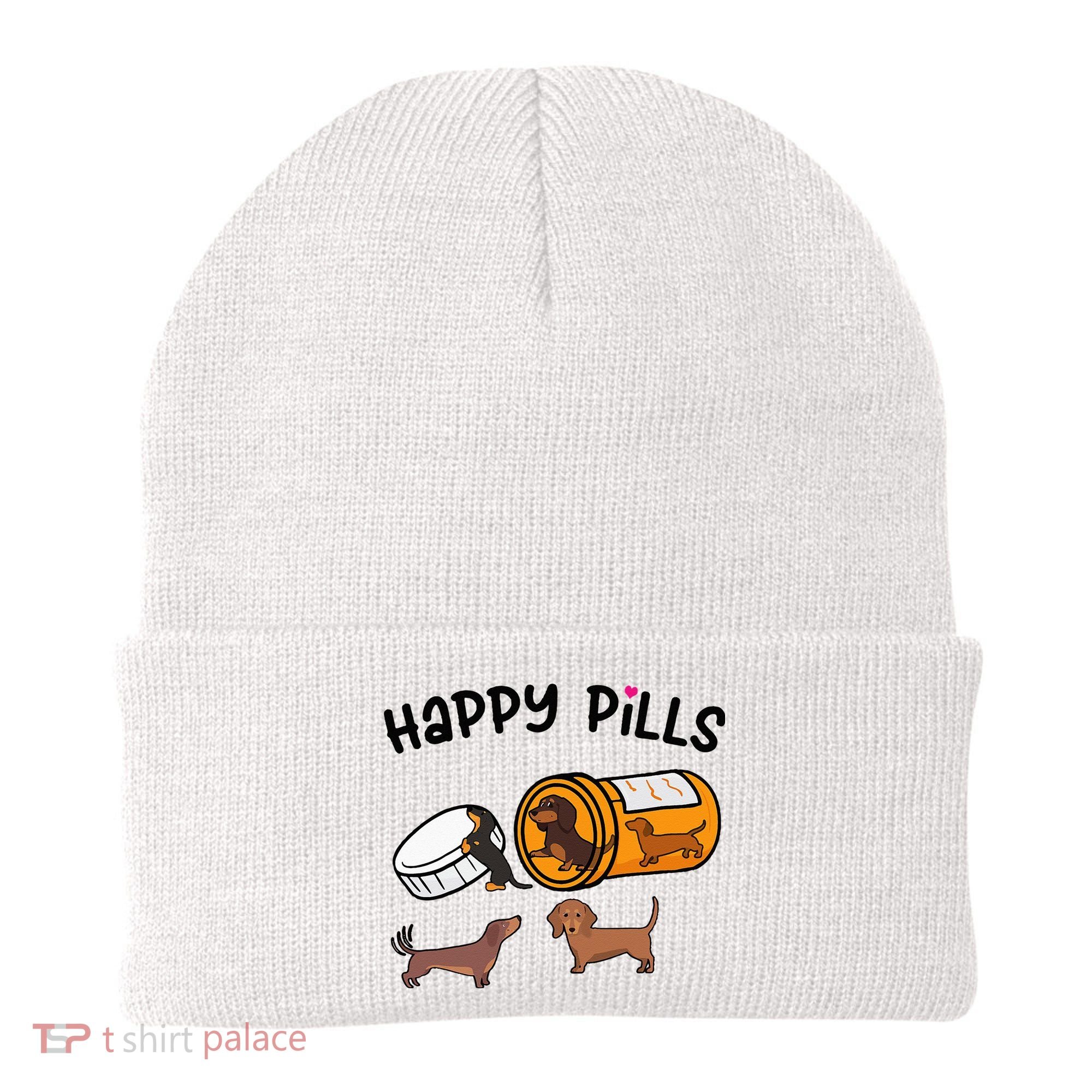 Cute Dachshund Happy Pills Funny Weiner Dog Mom Dad Lover Beanie