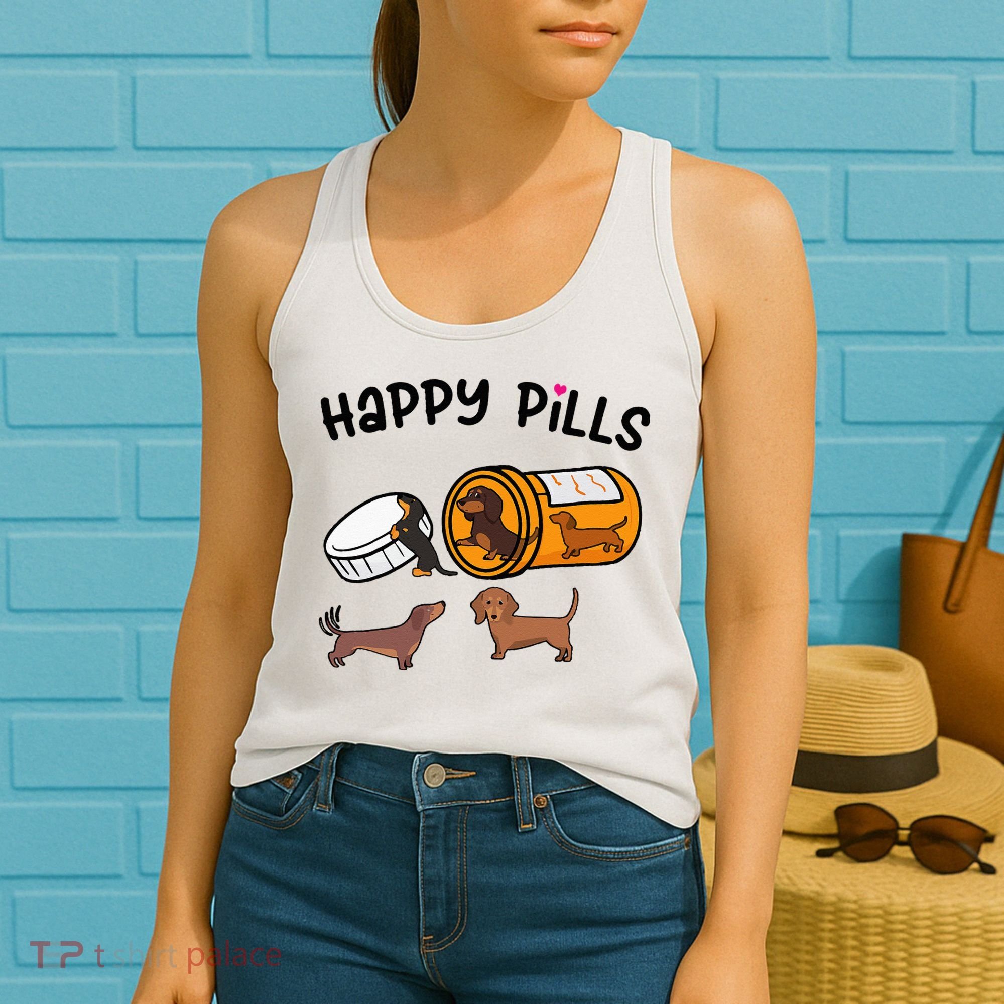 Cute Dachshund Happy Pills Funny Weiner Dog Mom Dad Lover Women's Tank Top