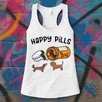 Cute Dachshund Happy Pills Funny Weiner Dog Mom Dad Lover Women's Tank Top thumb 3