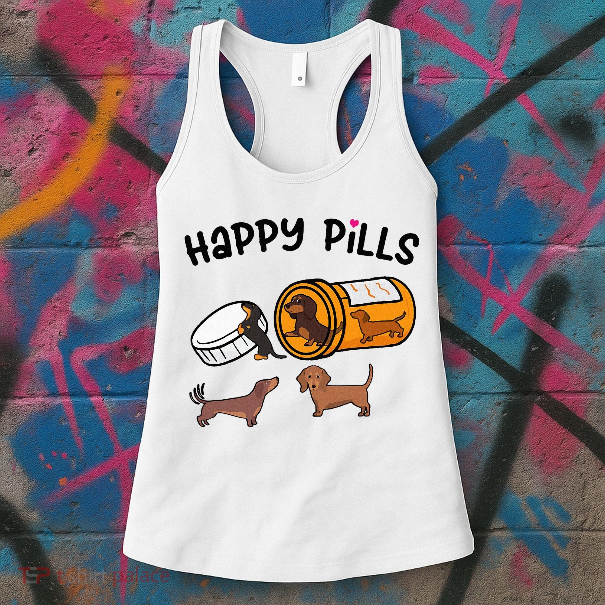 Cute Dachshund Happy Pills Funny Weiner Dog Mom Dad Lover Women's Tank Top