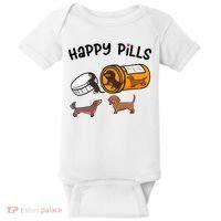 Cute Dachshund Happy Pills Funny Weiner Dog Mom Dad Lover Baby Bodysuit thumb 0