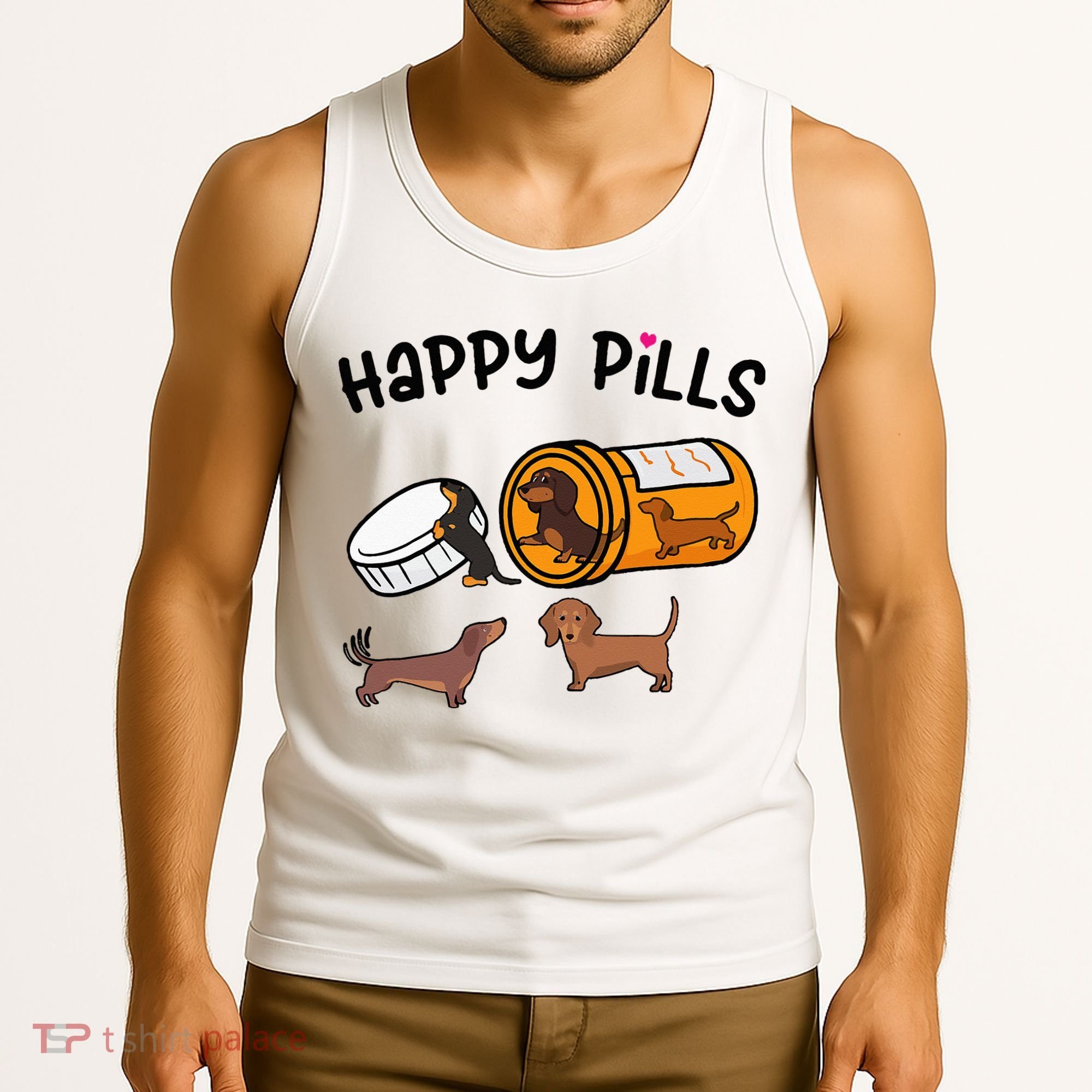 Cute Dachshund Happy Pills Funny Weiner Dog Mom Dad Lover Tank Top