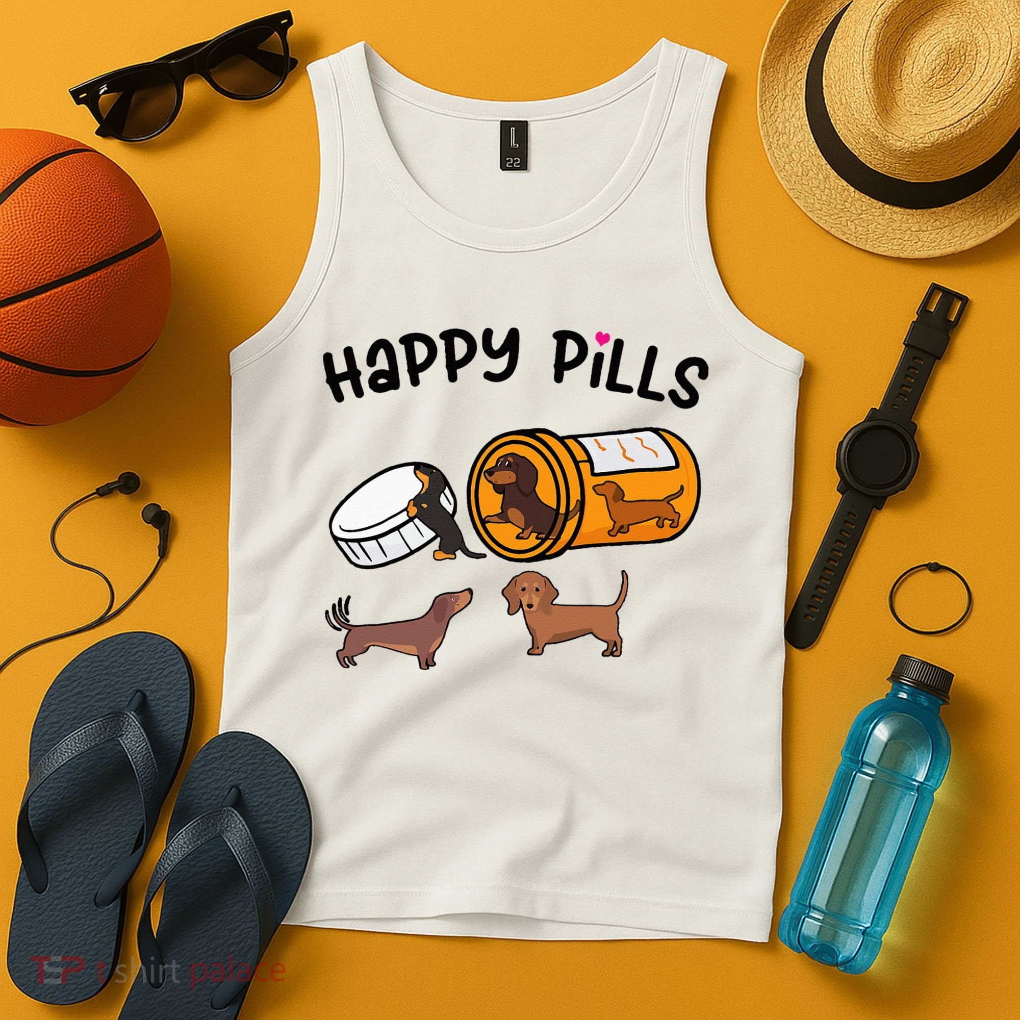 Cute Dachshund Happy Pills Funny Weiner Dog Mom Dad Lover Tank Top
