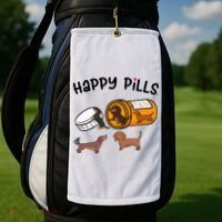 Cute Dachshund Happy Pills Funny Weiner Dog Mom Dad Lover Golf Towel thumb 2