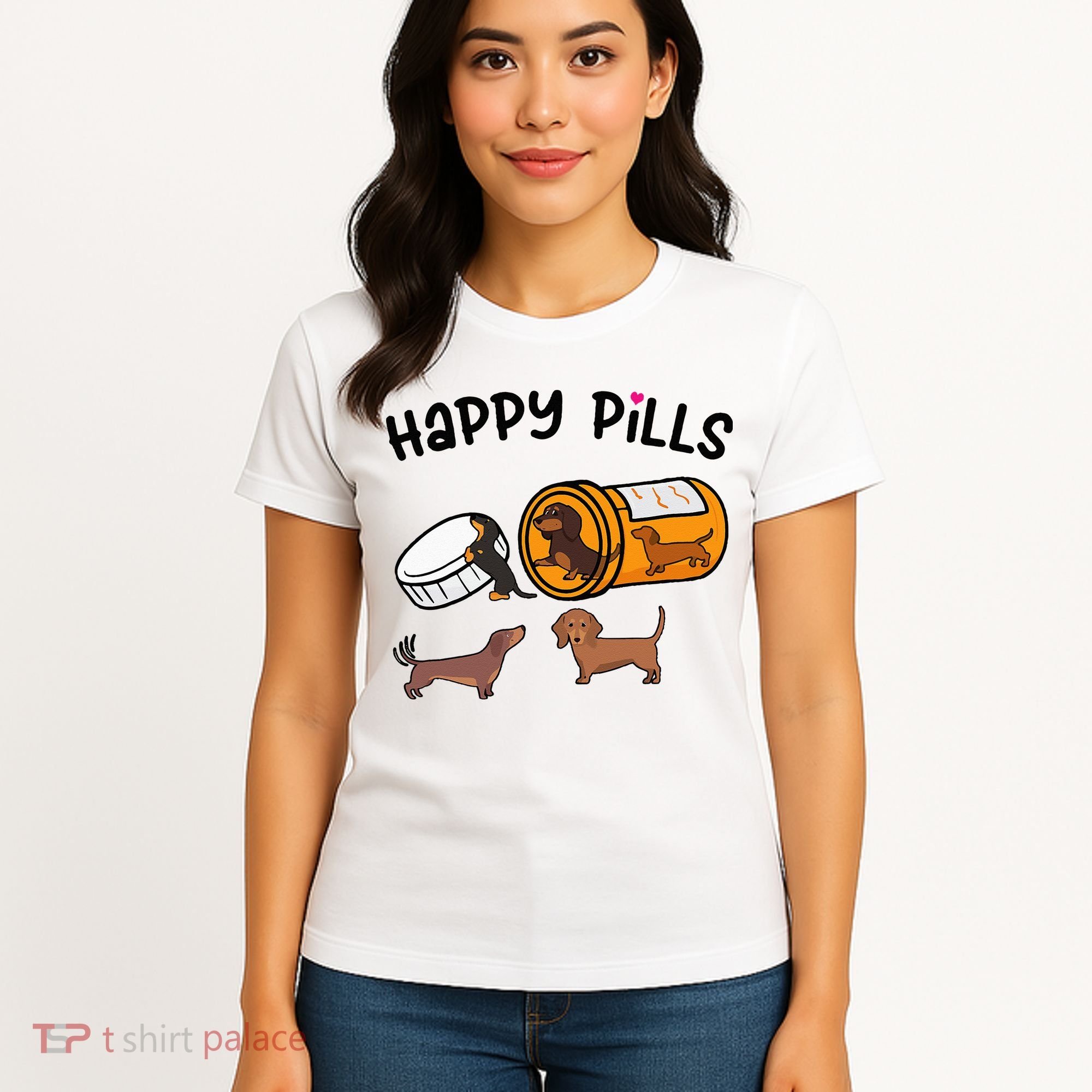 Cute Dachshund Happy Pills Funny Weiner Dog Mom Dad Lover Women's T-Shirt