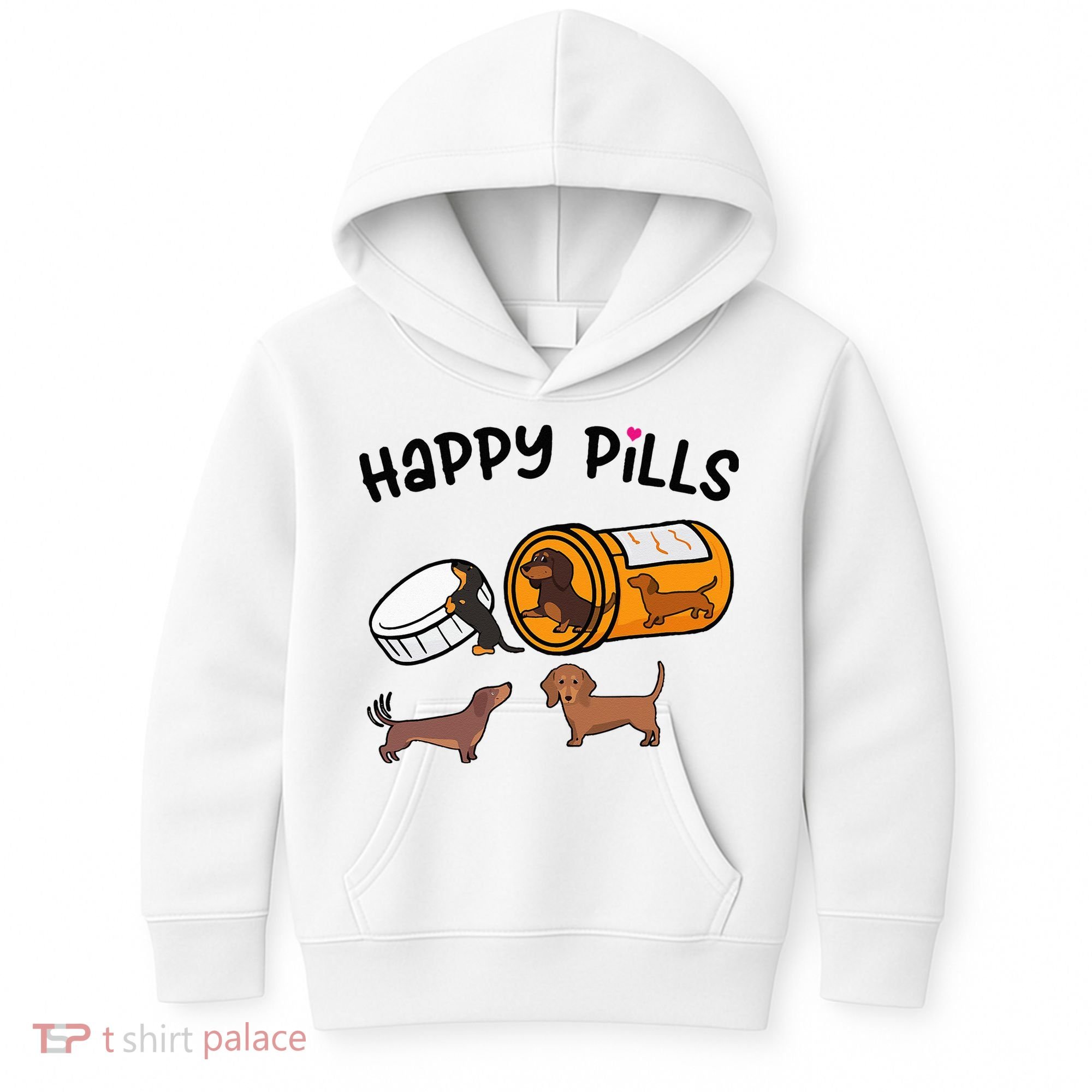 Cute Dachshund Happy Pills Funny Weiner Dog Mom Dad Lover Kids Hoodie