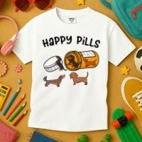 Cute Dachshund Happy Pills Funny Weiner Dog Mom Dad Lover Kids T-Shirt thumb 3