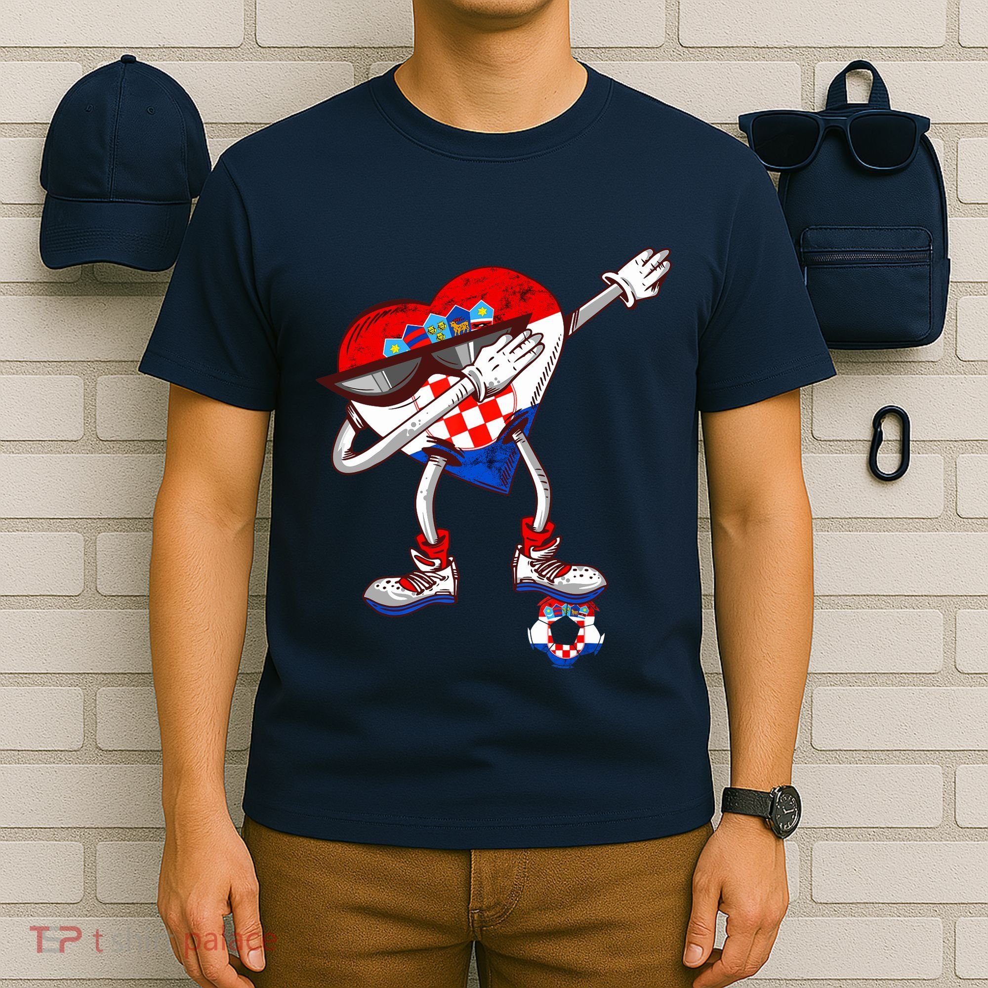 Croatia Dabbing Heart Hrvatska Soccer Team Croatia Flag T-Shirt