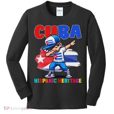 Cuba Dabbing Hispanic Heritage Celebration For Kids Long Sleeve Shirt