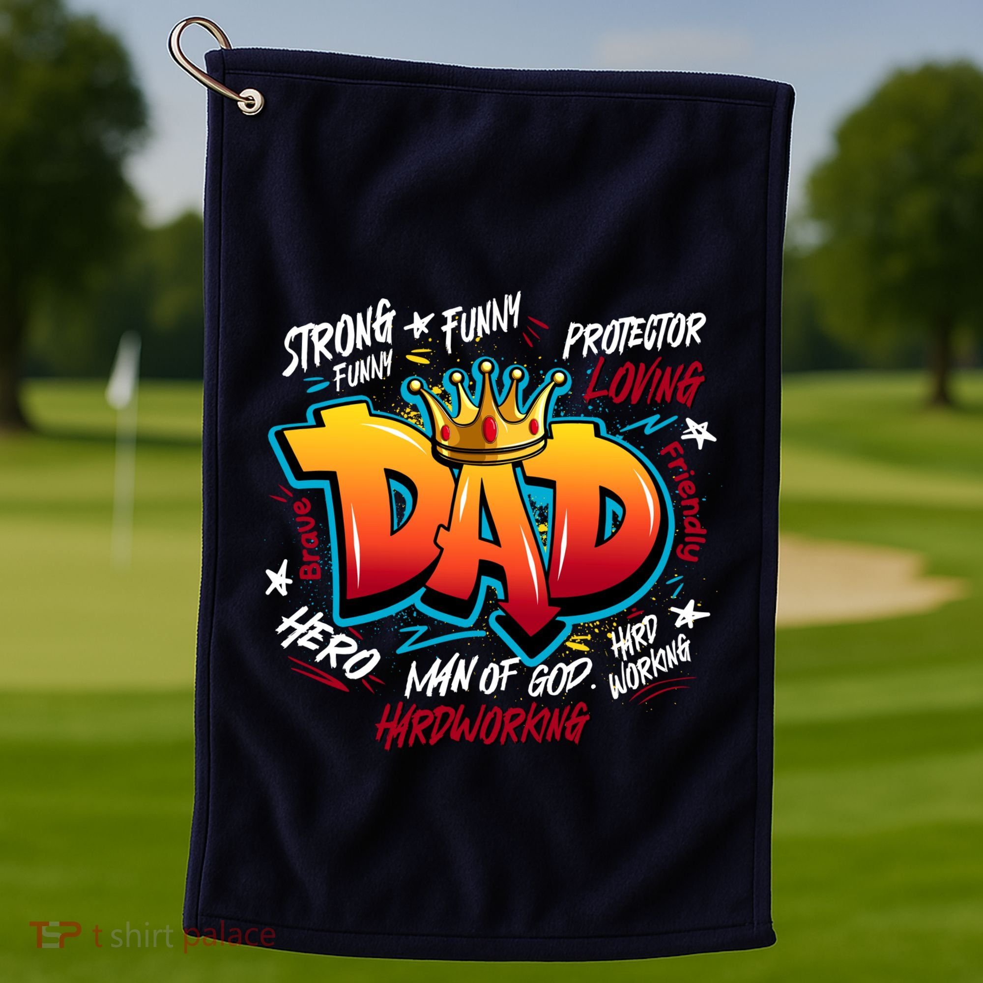 Cool Dad Hardworking Funny Fathers Day Logo Golf Towel