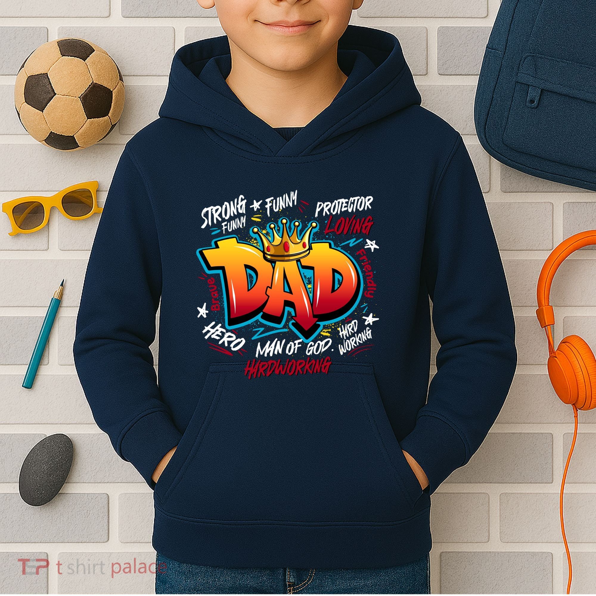 Cool Dad Hardworking Funny Fathers Day Logo Kids Hoodie