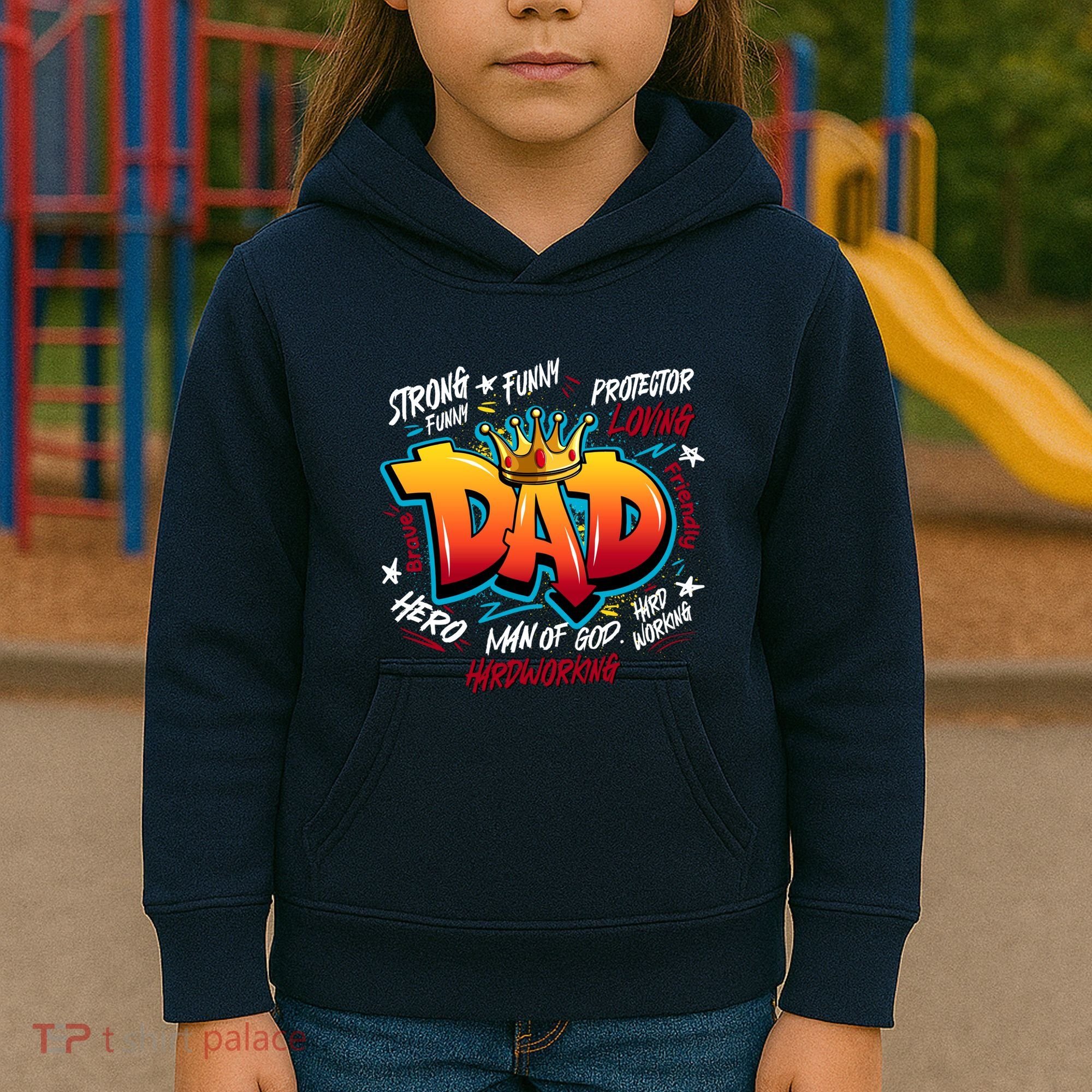 Cool Dad Hardworking Funny Fathers Day Logo Kids Hoodie