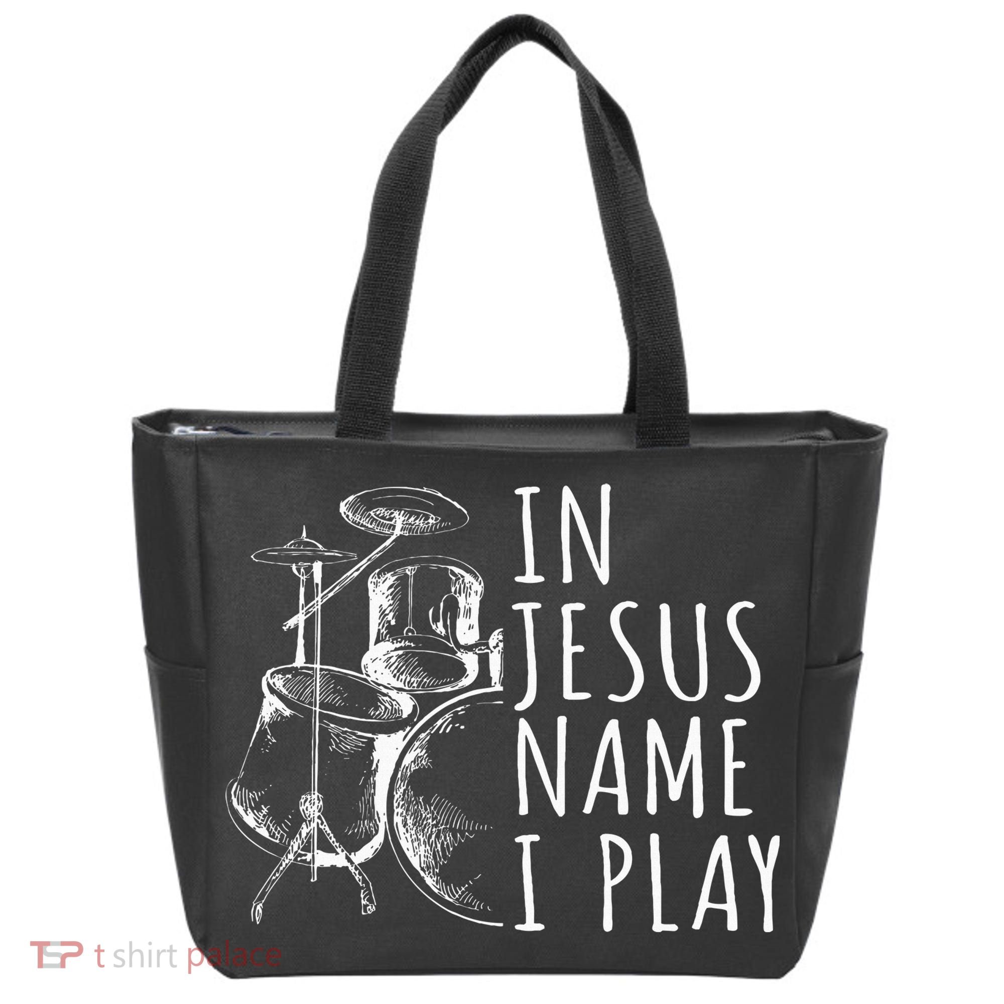 Christian Drumming In Jesus Name Play Drums Worship Drummer Tote Bag