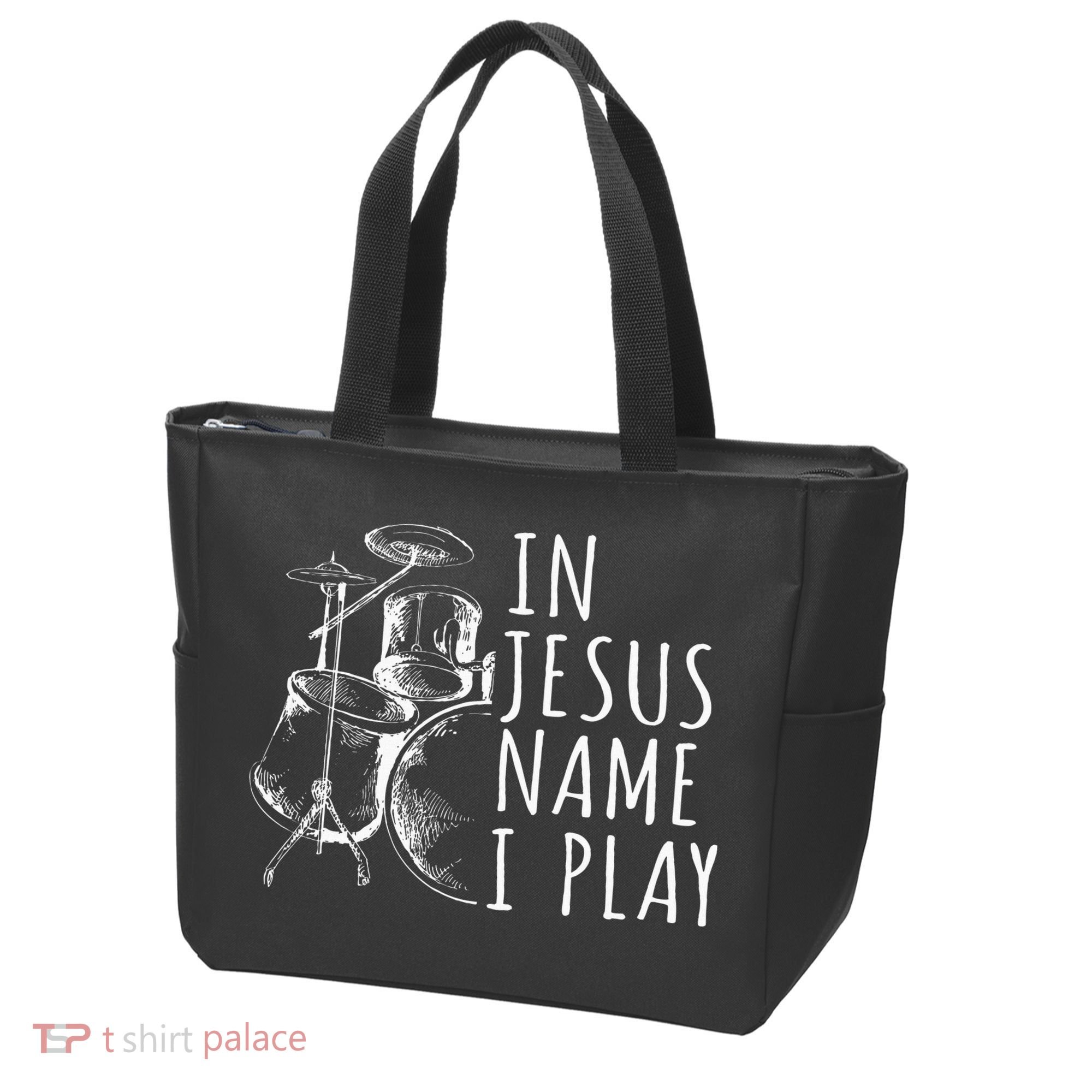 Christian Drumming In Jesus Name Play Drums Worship Drummer Tote Bag