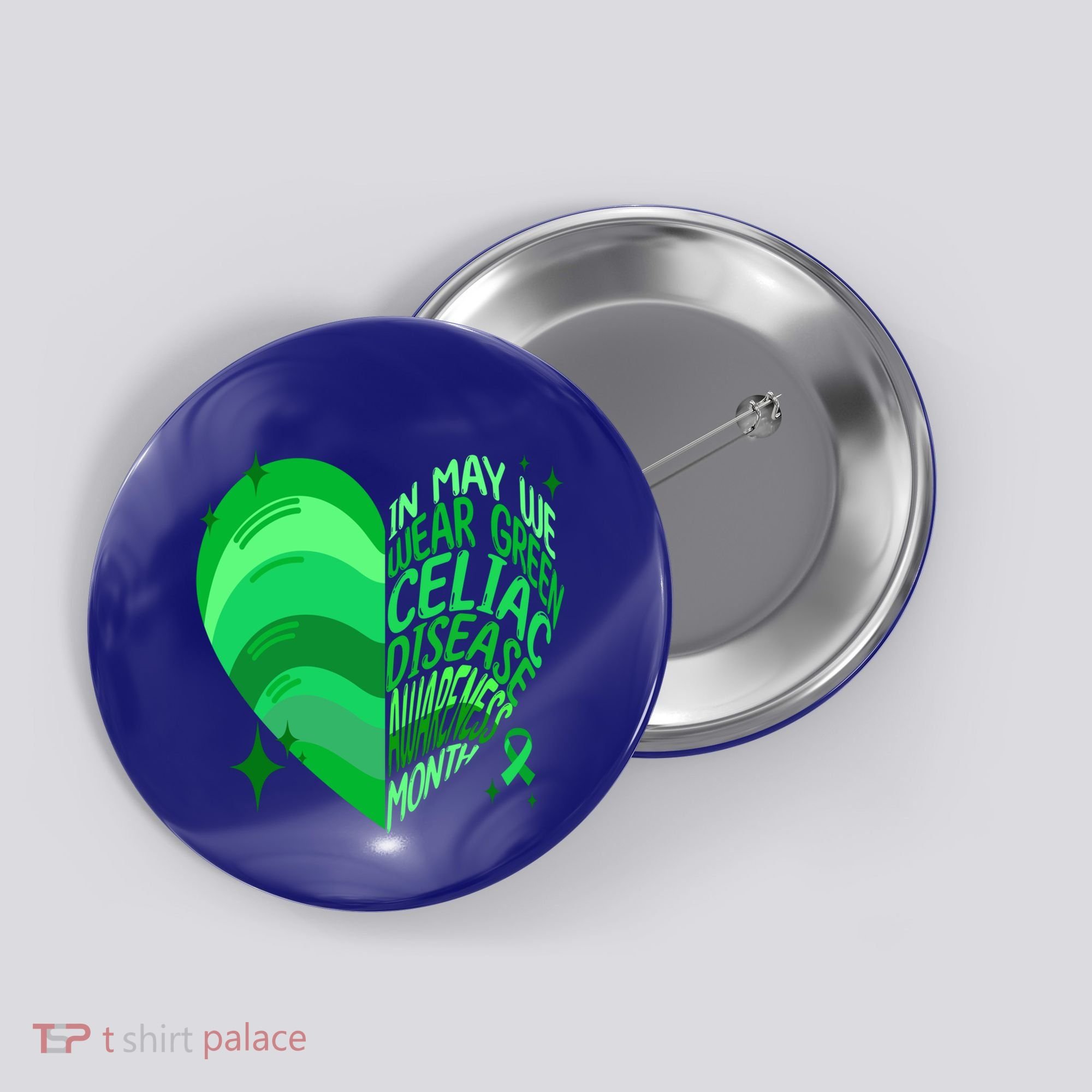 Celiac Disease In May We Wear Green Warrior Supporter Heart Gift Button