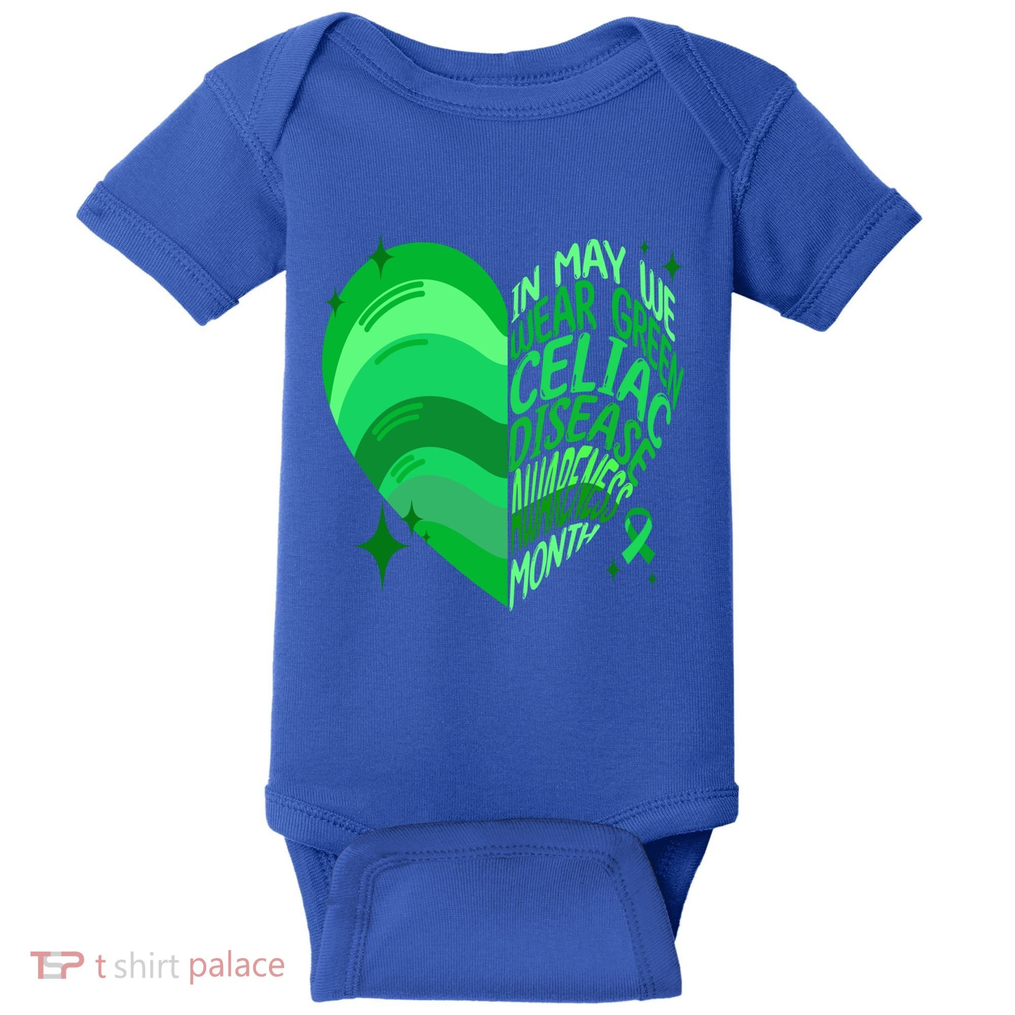 Celiac Disease In May We Wear Green Warrior Supporter Heart Gift Baby Bodysuit