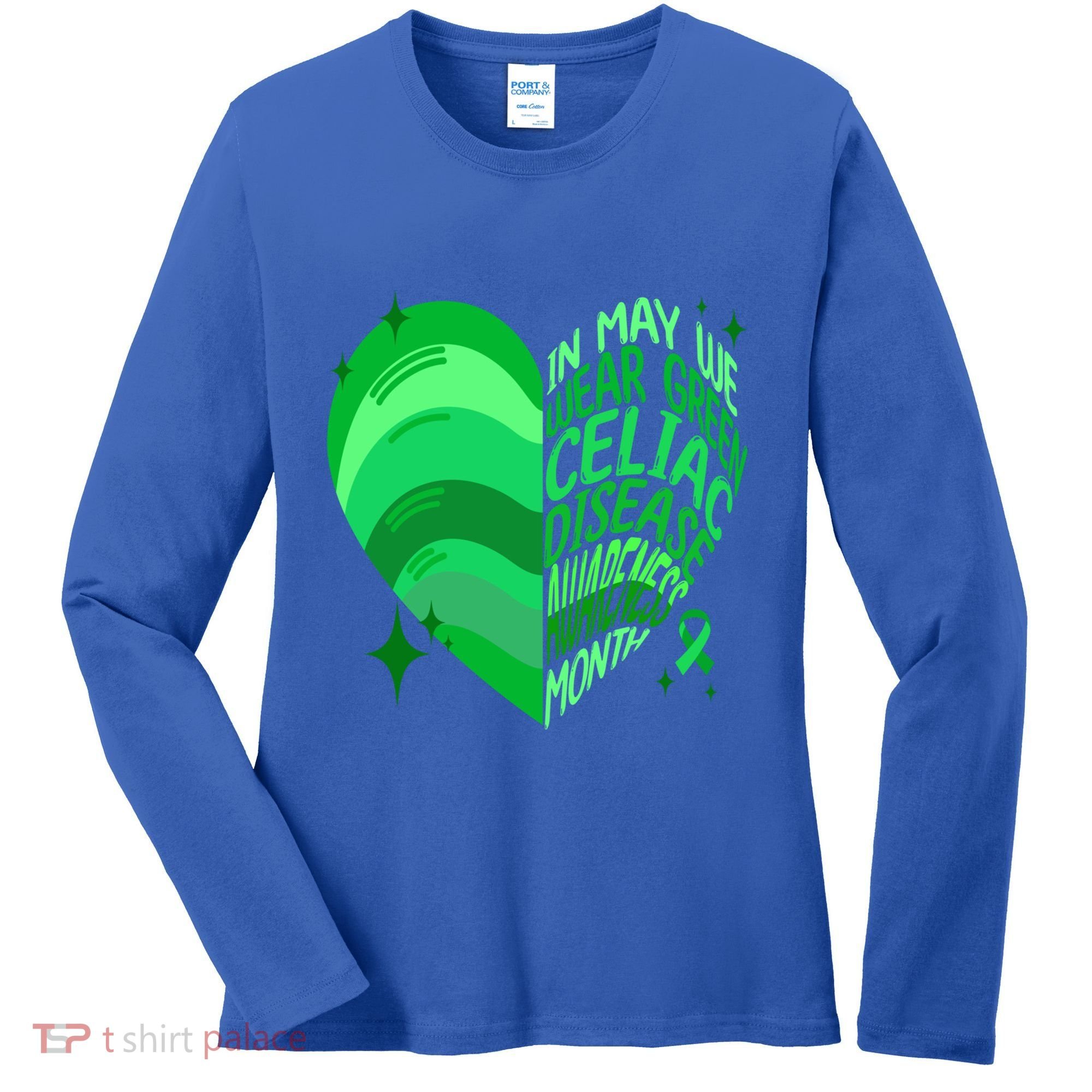 Celiac Disease In May We Wear Green Warrior Supporter Heart Gift Women's Long Sleeve Shirt