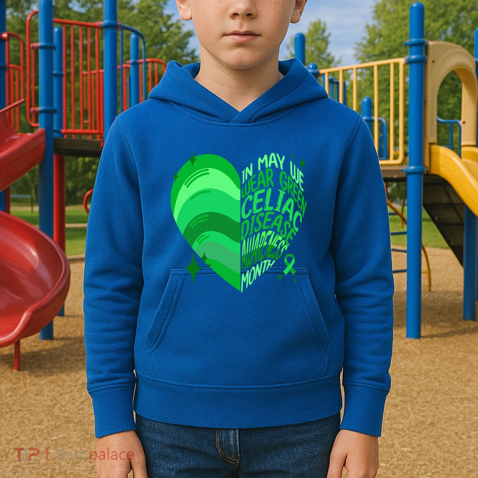 Celiac Disease In May We Wear Green Warrior Supporter Heart Gift Kids Hoodie