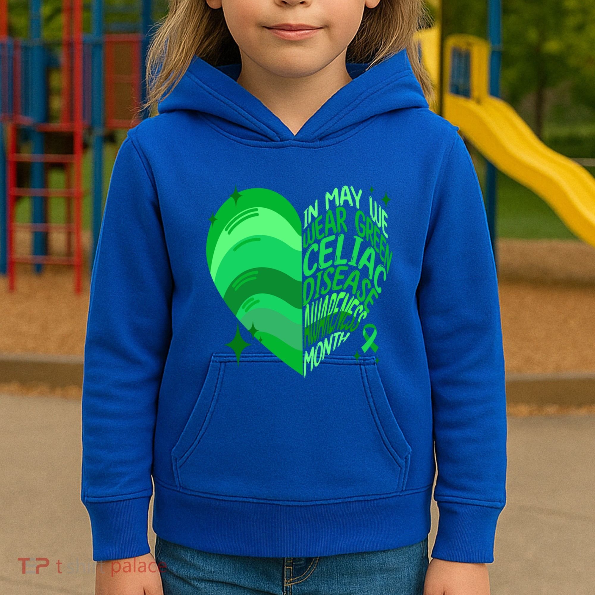 Celiac Disease In May We Wear Green Warrior Supporter Heart Gift Kids Hoodie