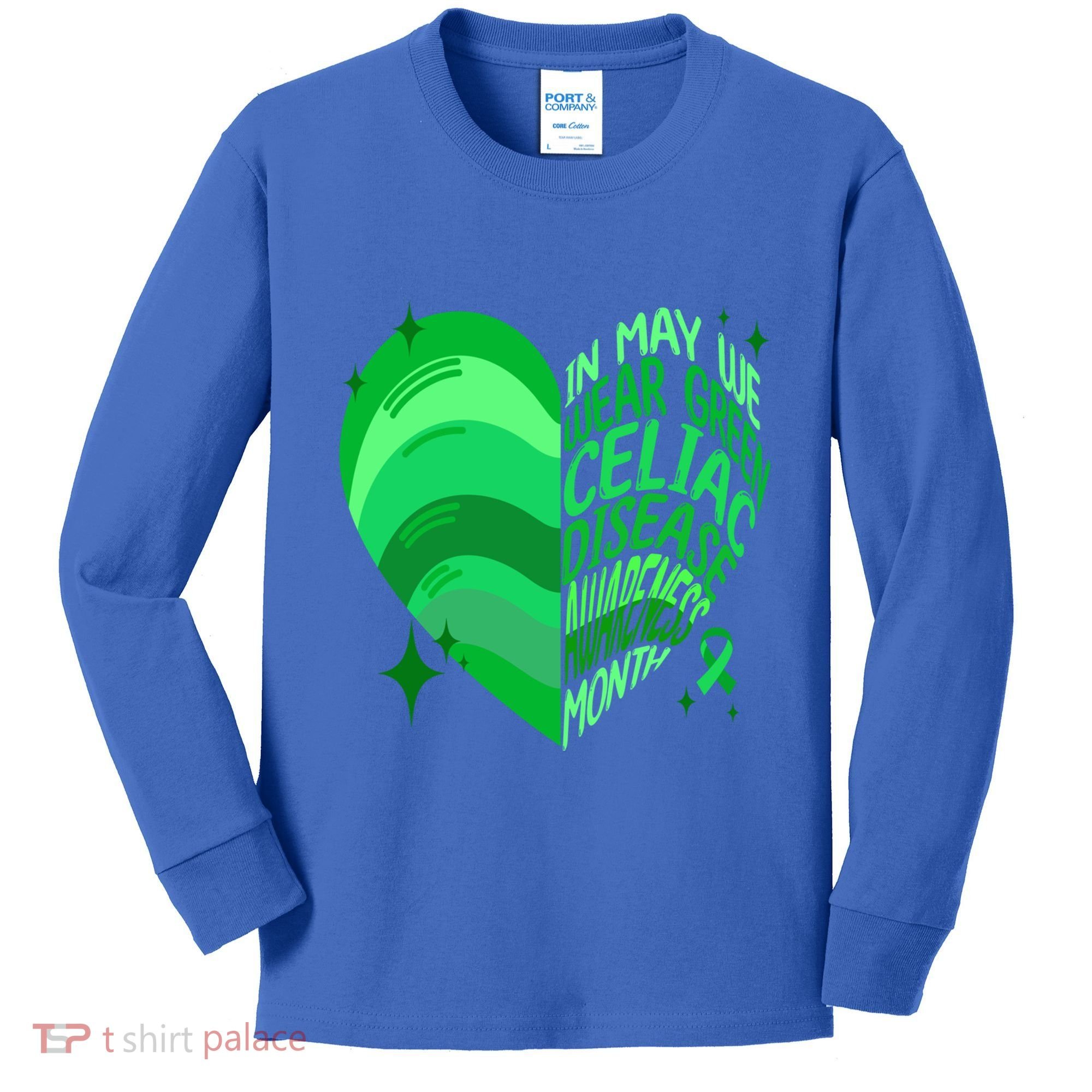 Celiac Disease In May We Wear Green Warrior Supporter Heart Gift Kids Long Sleeve Shirt