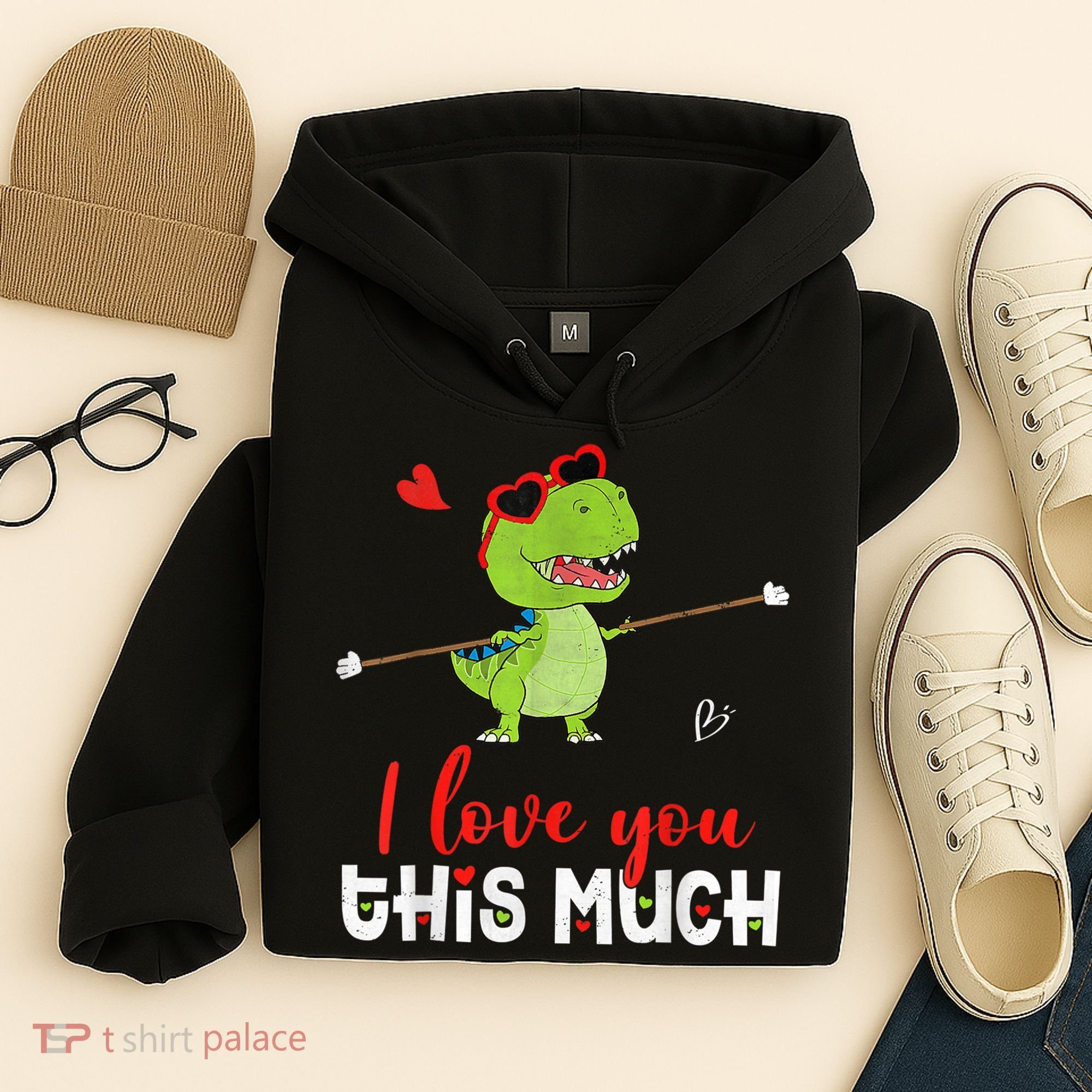 Cute Dinosaur I Love You This Much Valentines Day Trex Hoodie