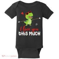 Cute Dinosaur I Love You This Much Valentines Day Trex Baby Bodysuit thumb 0