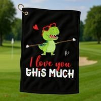 Cute Dinosaur I Love You This Much Valentines Day Trex Golf Towel thumb 1
