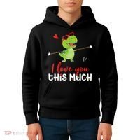 Cute Dinosaur I Love You This Much Valentines Day Trex Kids Hoodie thumb 4