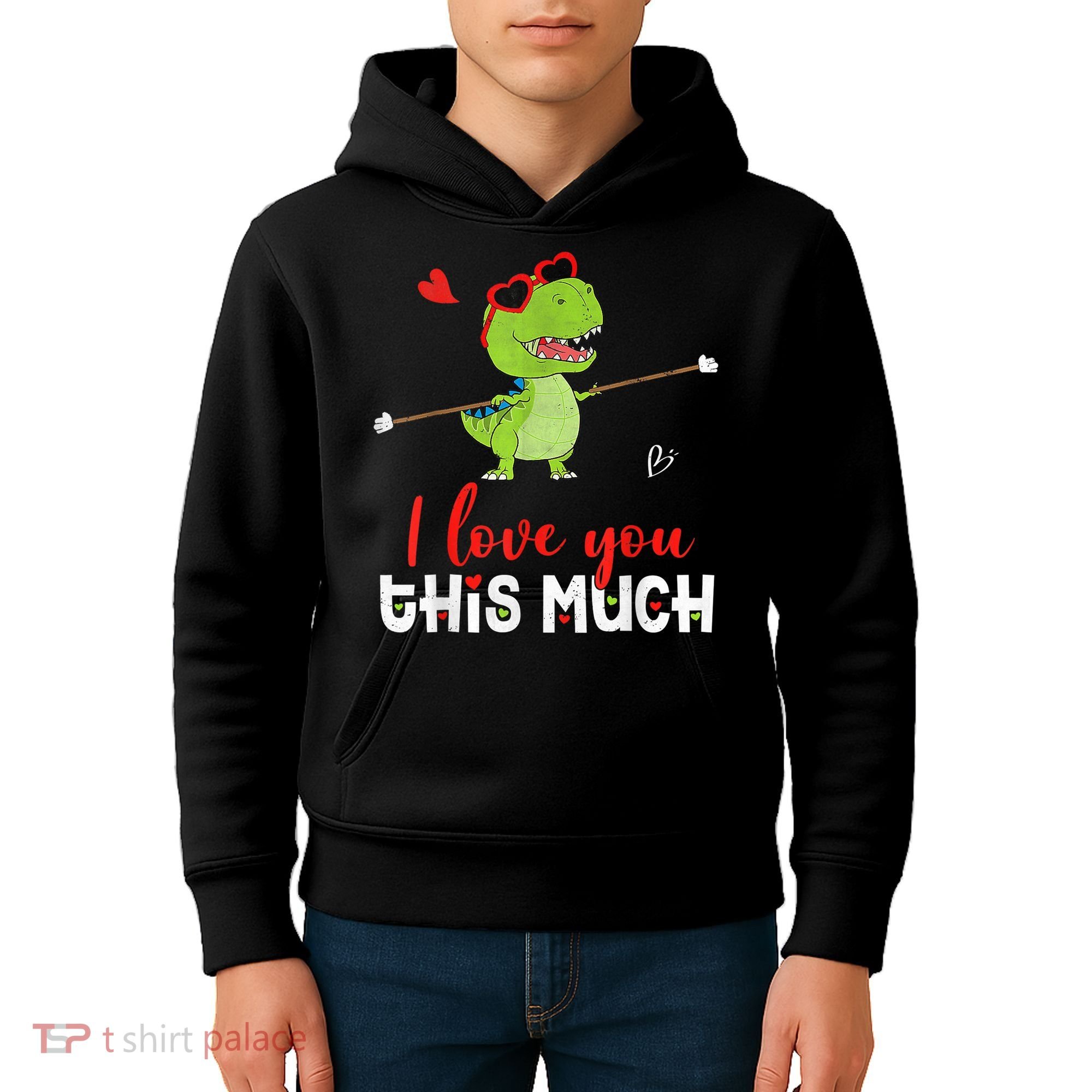 Cute Dinosaur I Love You This Much Valentines Day Trex Kids Hoodie