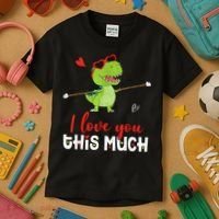 Cute Dinosaur I Love You This Much Valentines Day Trex Kids T-Shirt thumb 3