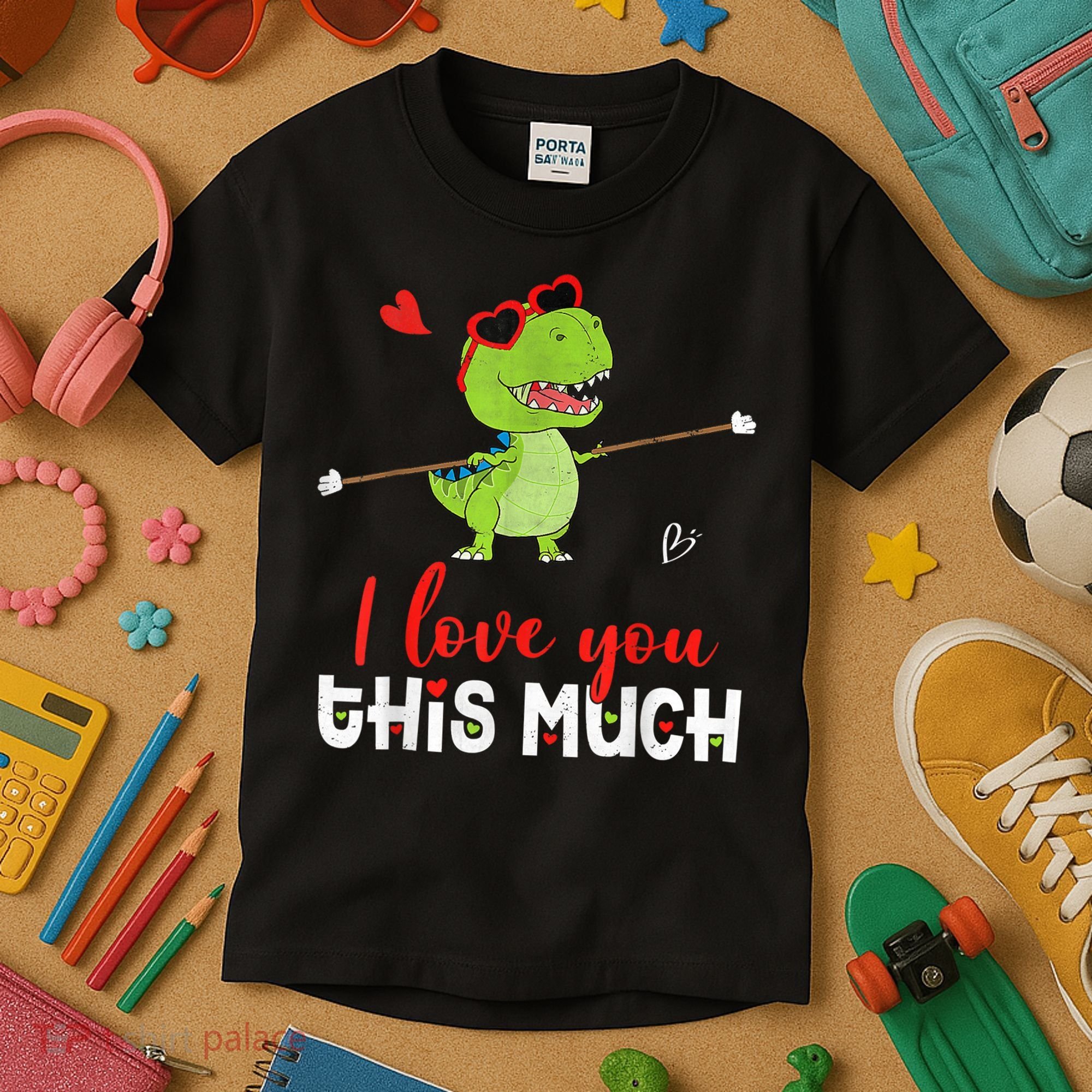 Cute Dinosaur I Love You This Much Valentines Day Trex Kids T-Shirt