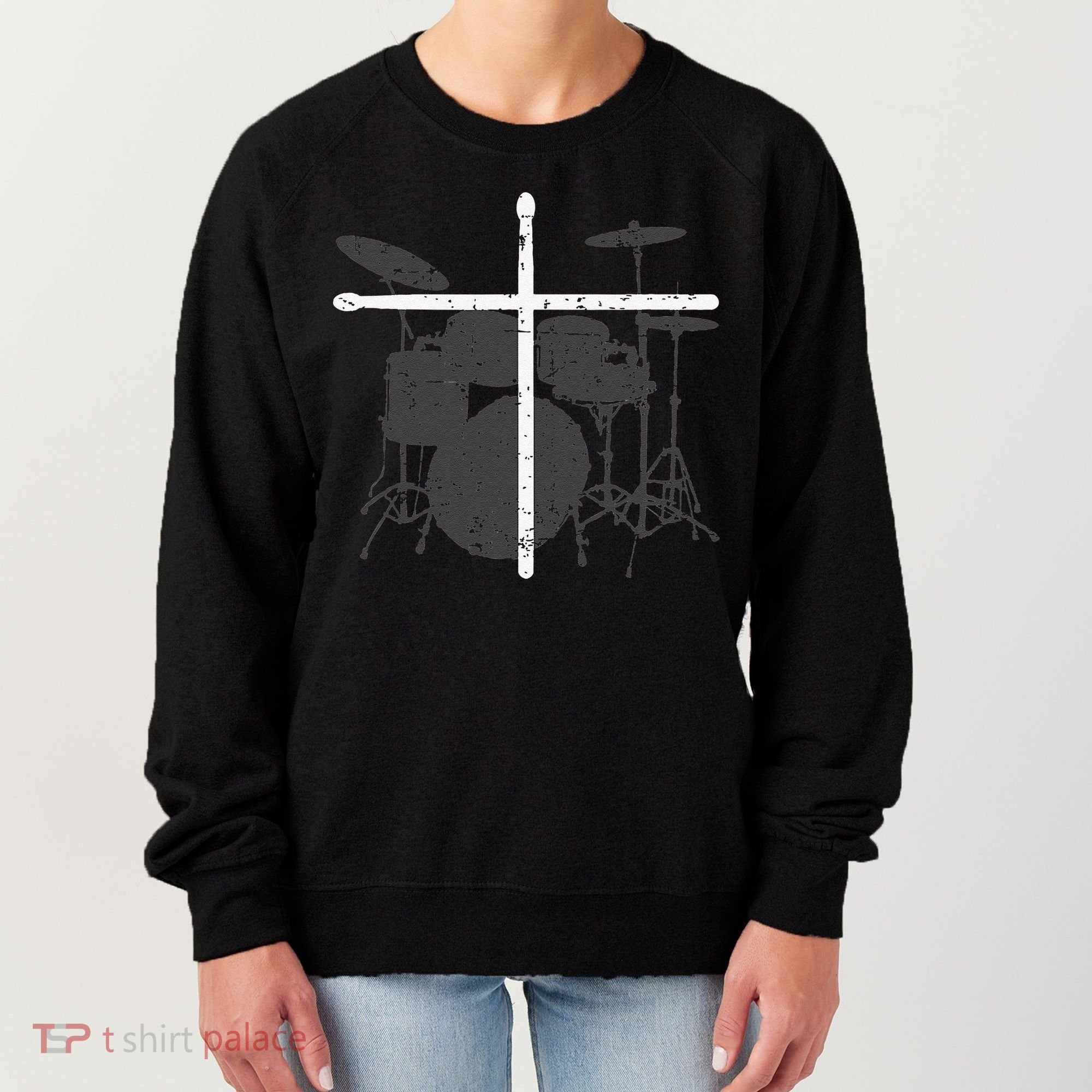 Christian Drummer Jesus Christ Drum Sticks Cross Worship Women's Sweatshirt