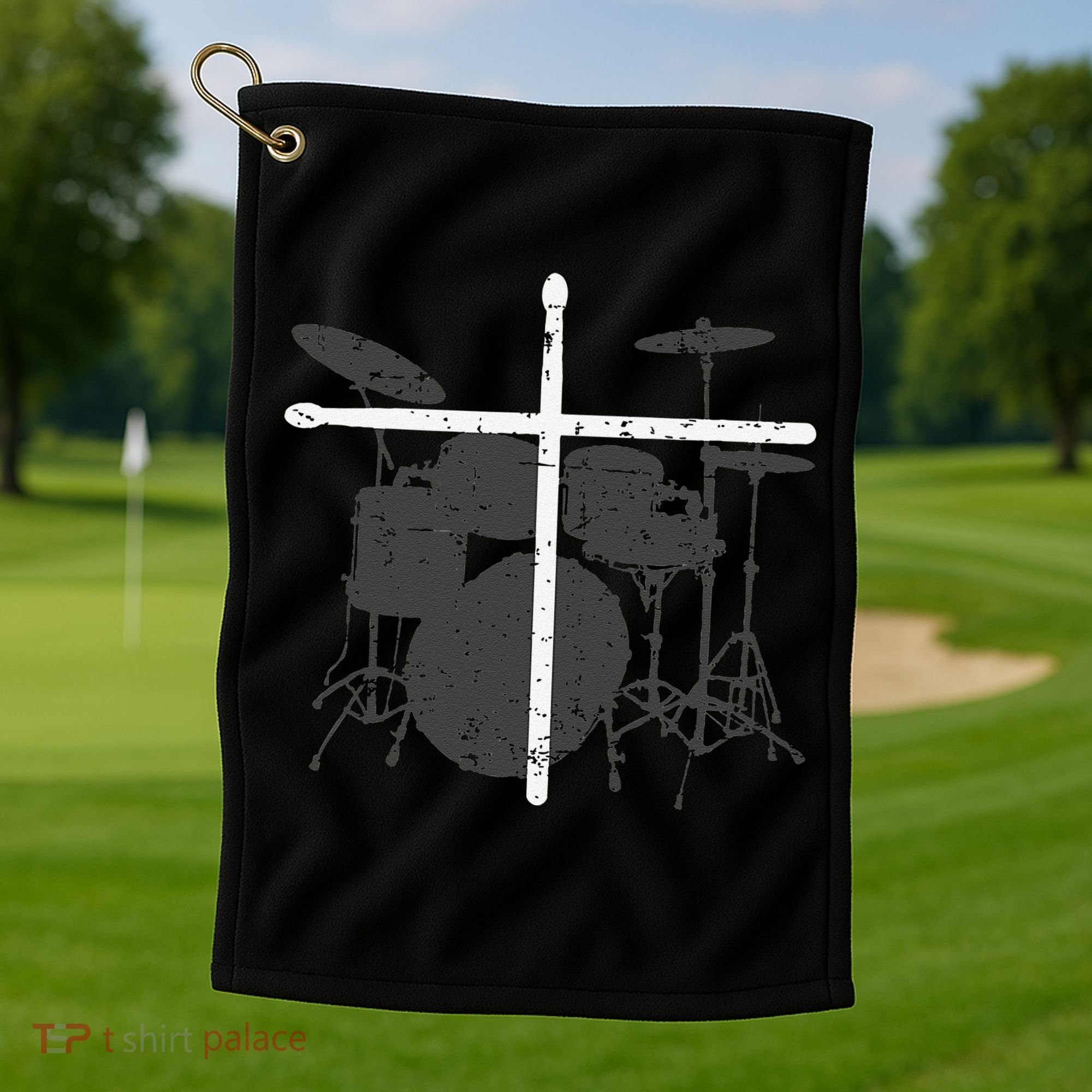 Christian Drummer Jesus Christ Drum Sticks Cross Worship Golf Towel