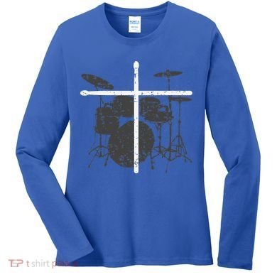 Christian Drummer Jesus Christ Drum Sticks Cross Worship Women's Long Sleeve Shirt