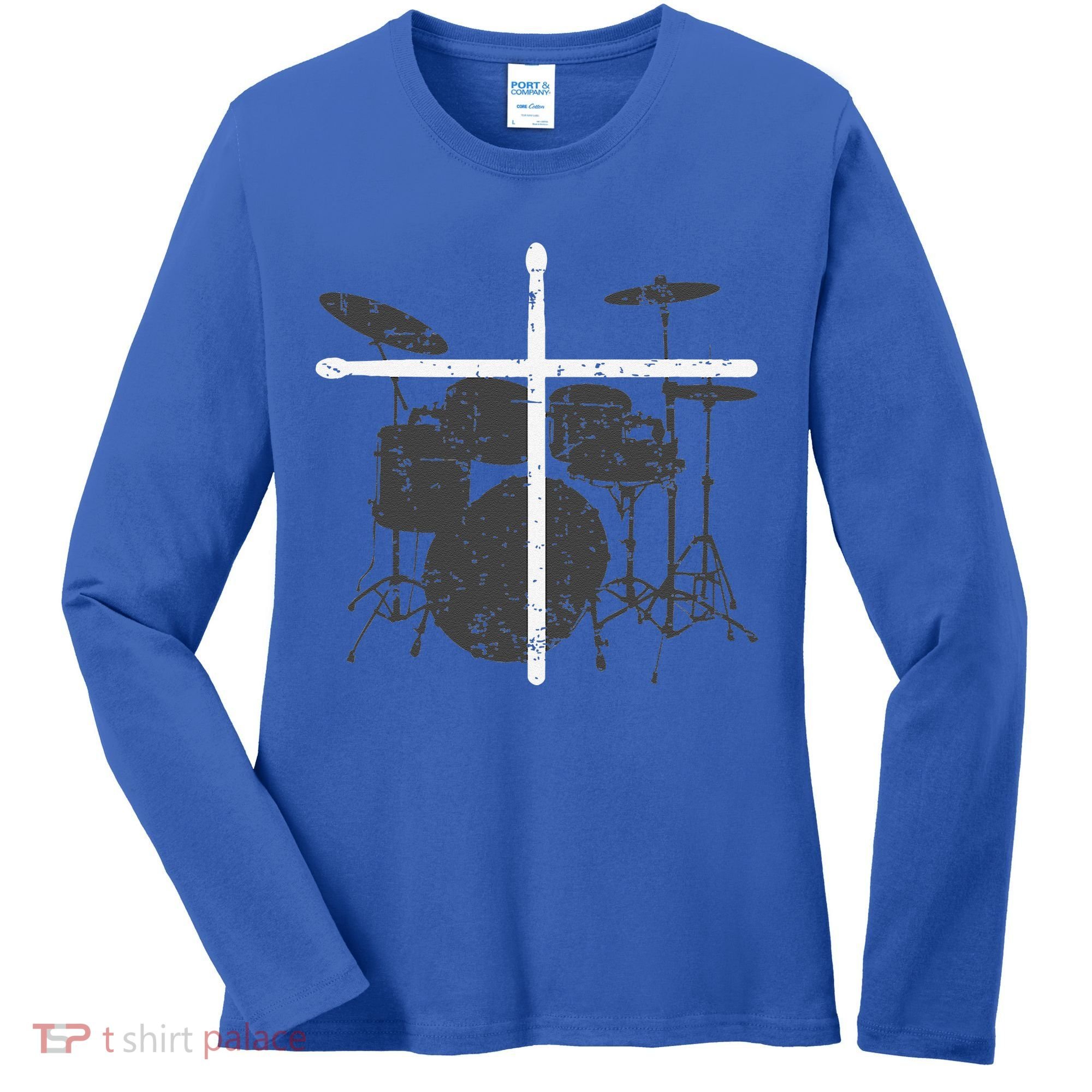 Christian Drummer Jesus Christ Drum Sticks Cross Worship Women's Long Sleeve Shirt