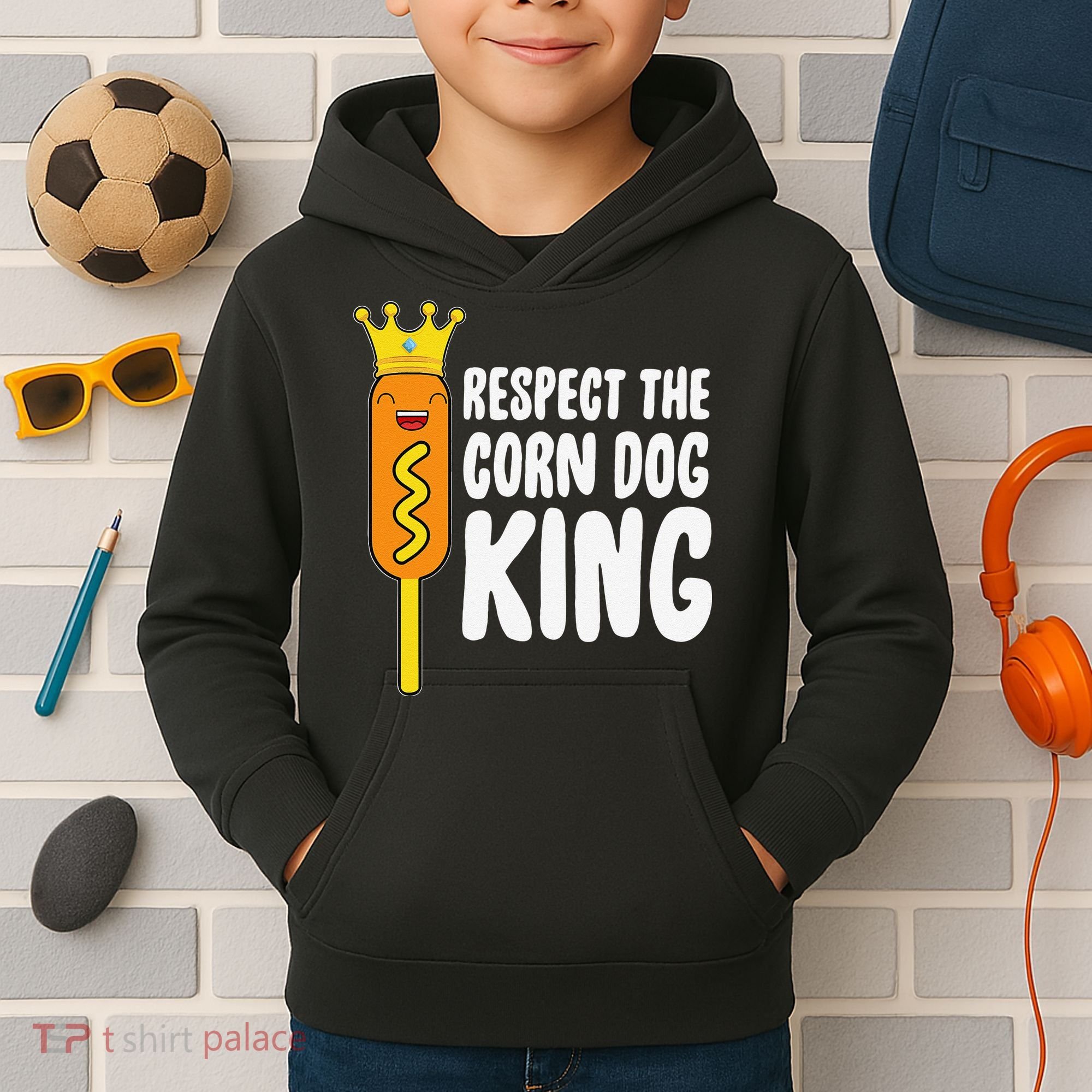 Corn Dog King Funny Costume Respect The Corn Dog King Kids Hoodie