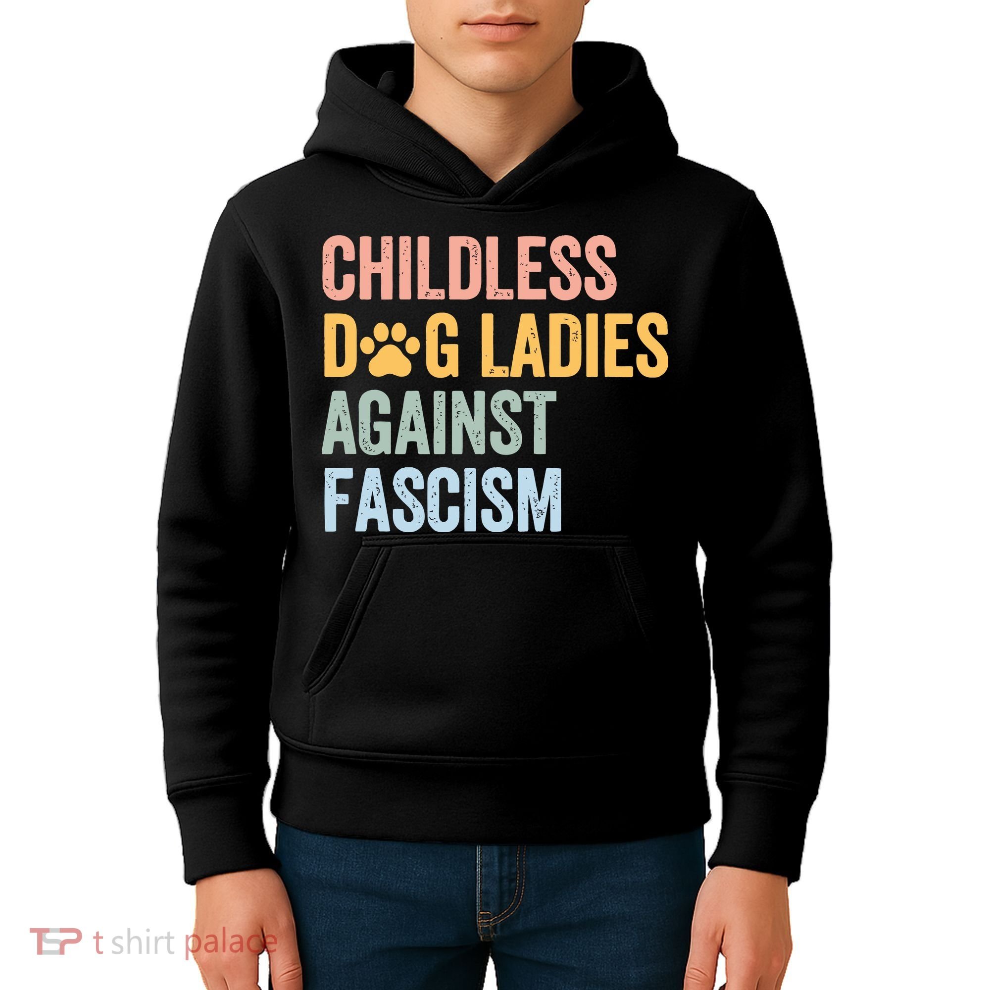 Childless Dog Lady Against Fascism Kids Hoodie