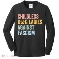Childless Dog Lady Against Fascism Kids Long Sleeve Shirt thumb 0