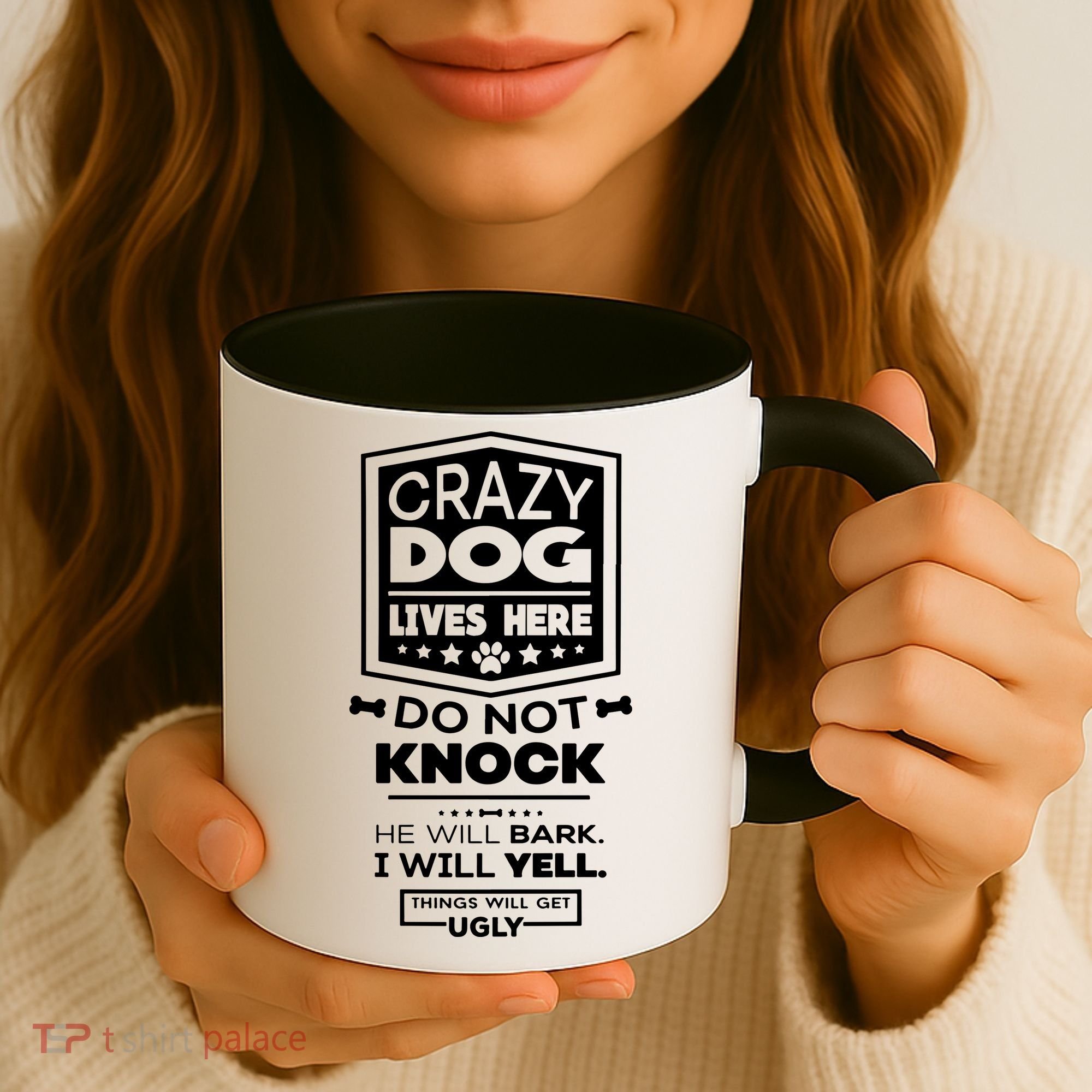 Crazy Dog Lives Here Do Not Knock Funny Coffee Mug