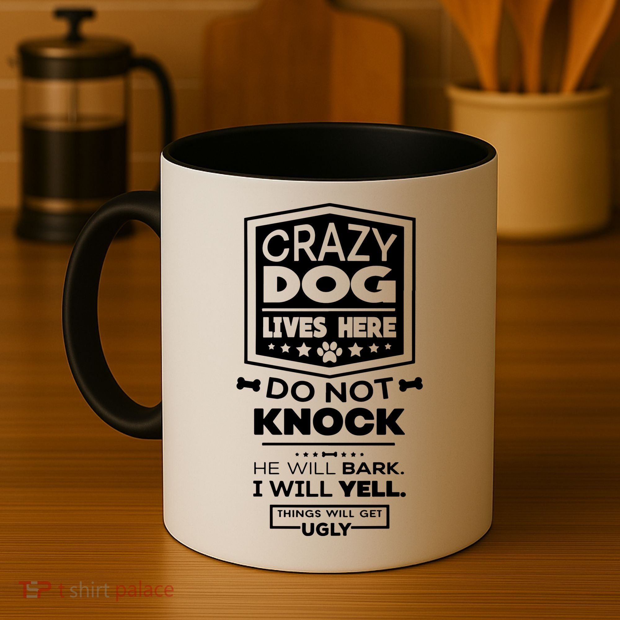 Crazy Dog Lives Here Do Not Knock Funny Coffee Mug