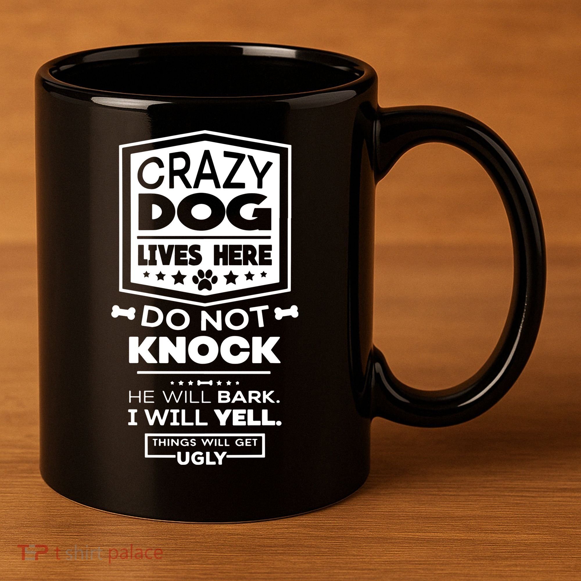 Crazy Dog Lives Here Do Not Knock Funny 11oz C Handle Ceramic Mug