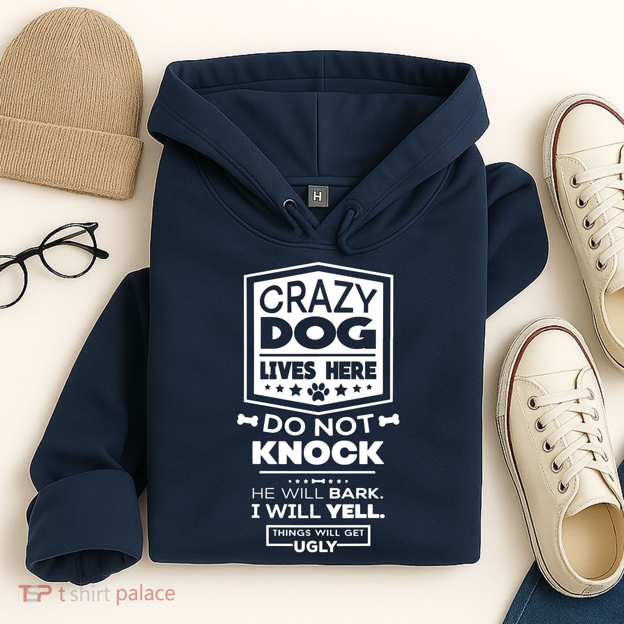 Crazy Dog Lives Here Do Not Knock Funny Hoodie