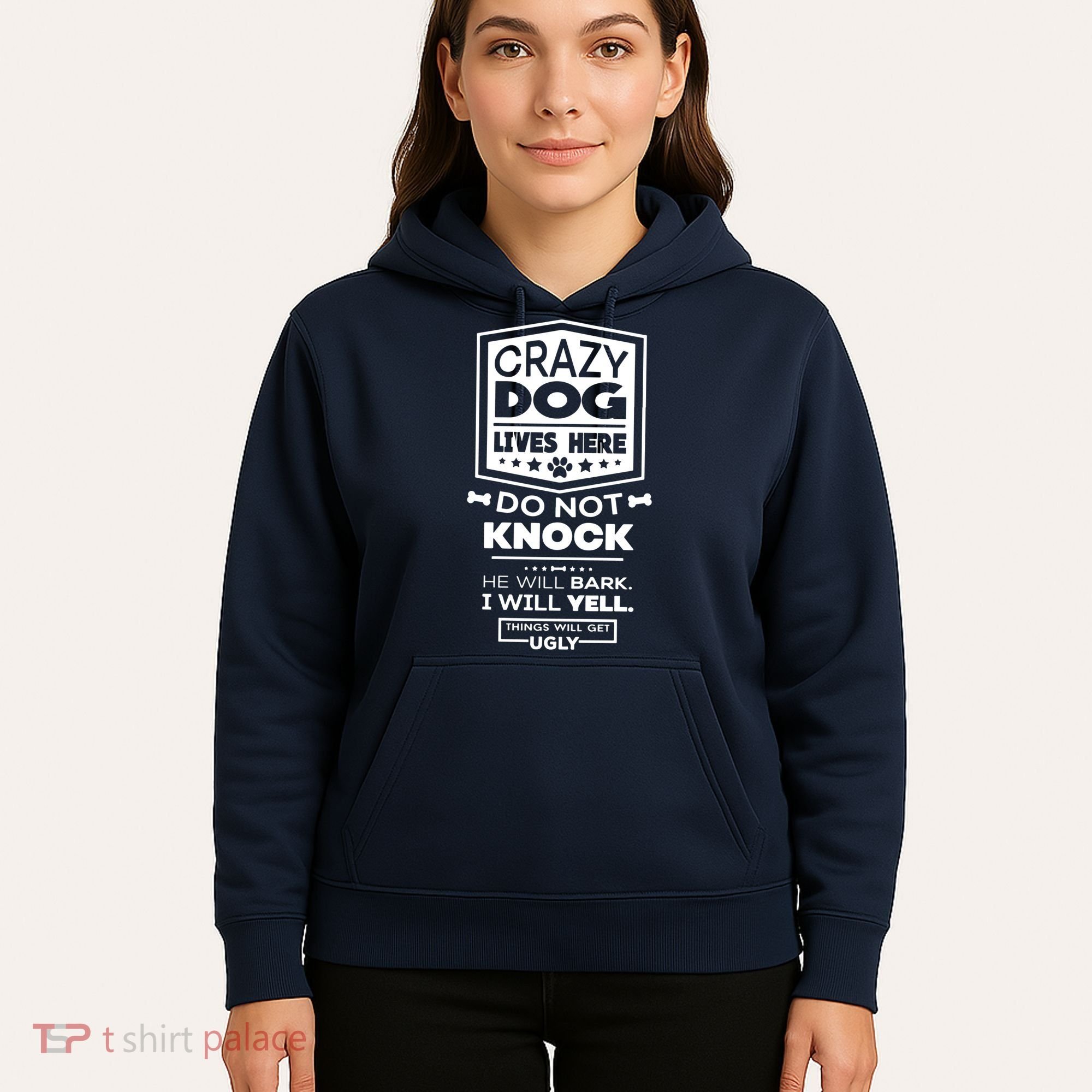 Crazy Dog Lives Here Do Not Knock Funny Hoodie